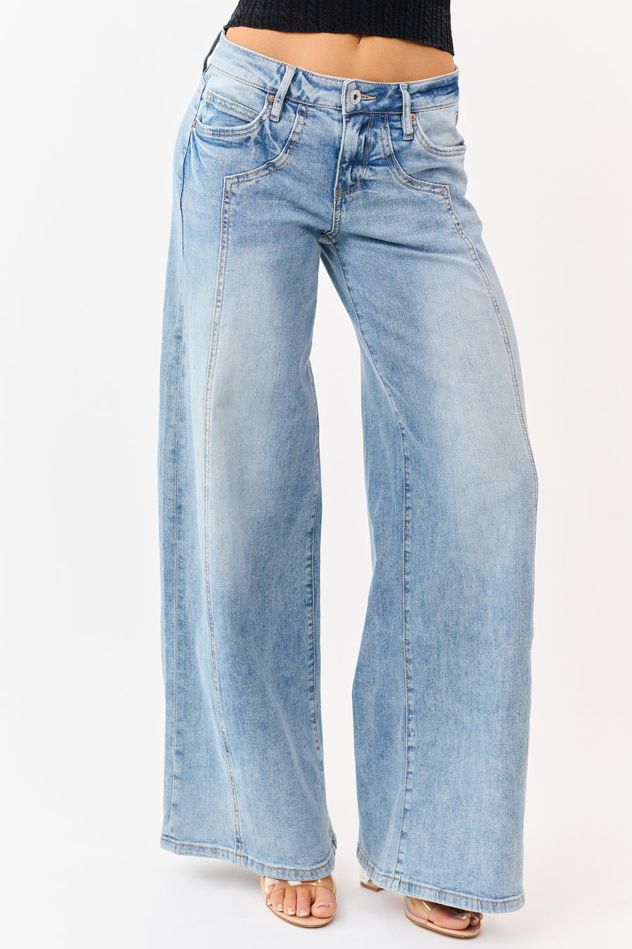 Mica Denim Medium Side Panel Wide Stretch Jeans