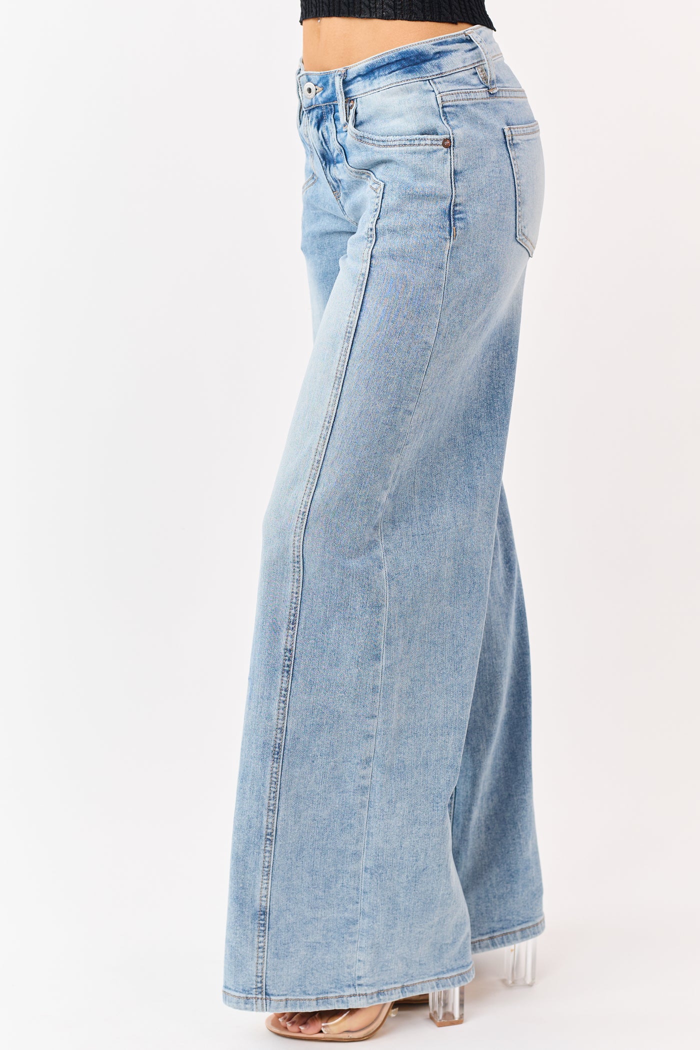 Mica Denim Medium Side Panel Wide Stretch Jeans
