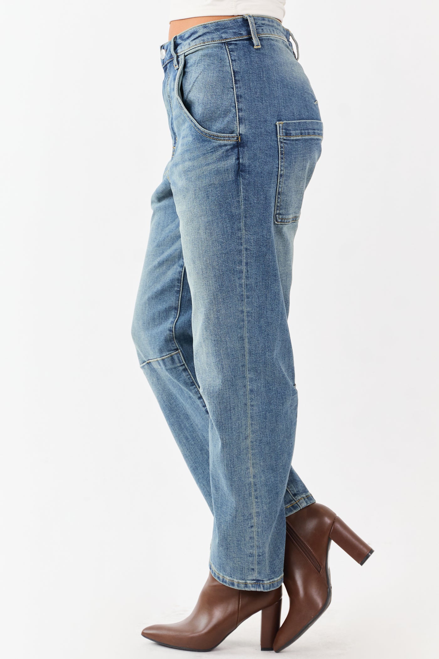 Mica Denim Medium Vintage Wash Stretchy Barrel Jeans