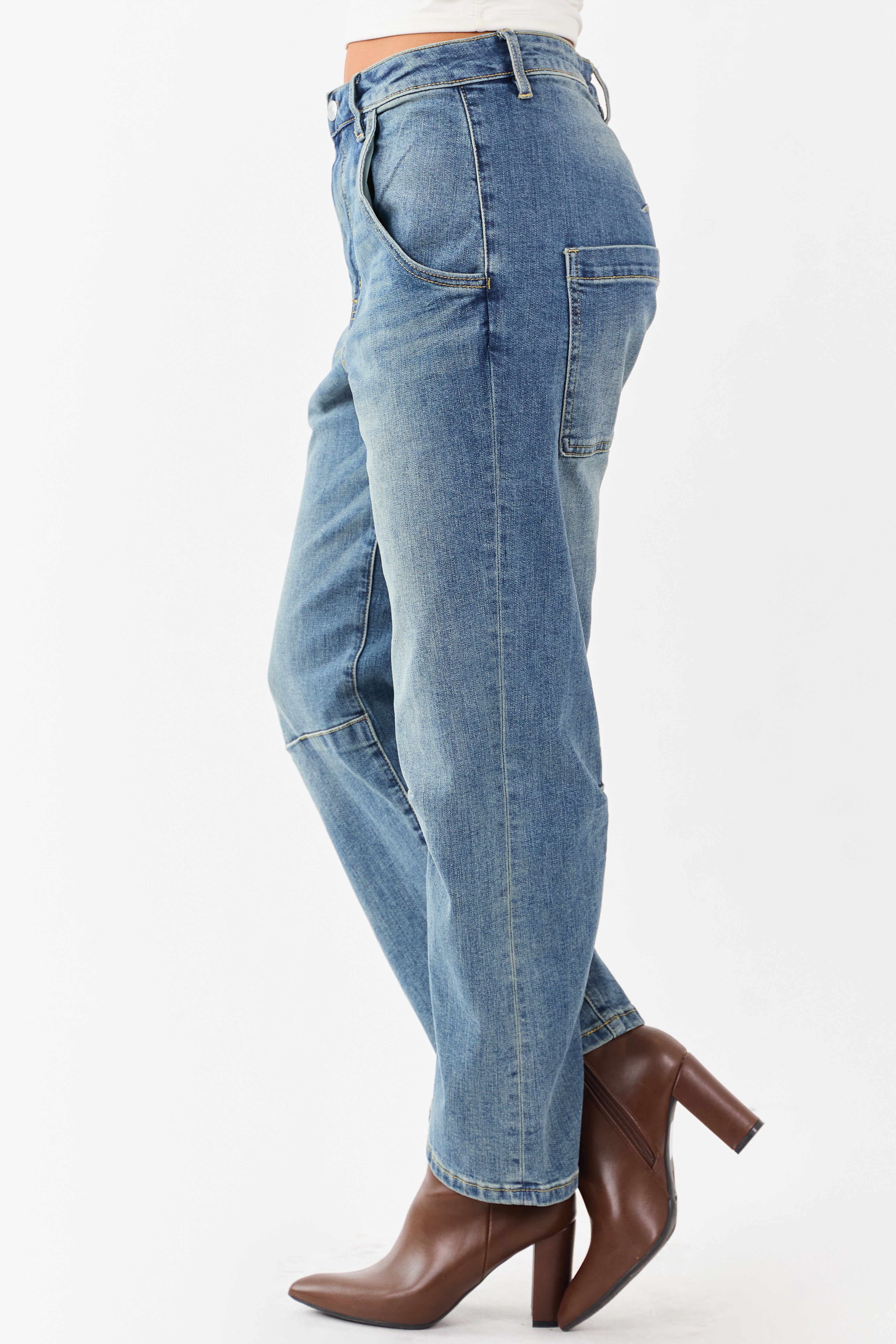 Mica Denim Medium Vintage Wash Stretchy Barrel Jeans