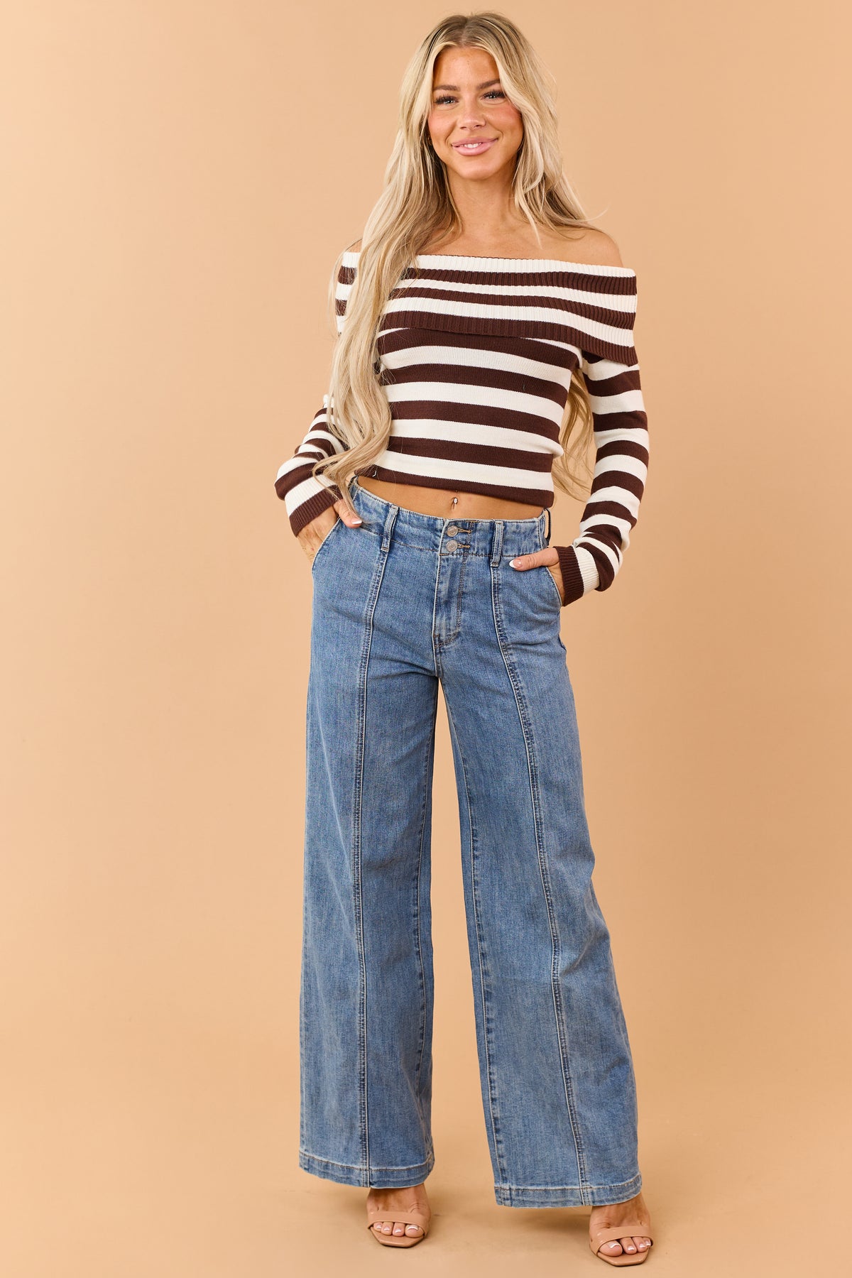 Mica Denim Medium Wash Center Seam Wide Leg Jeans