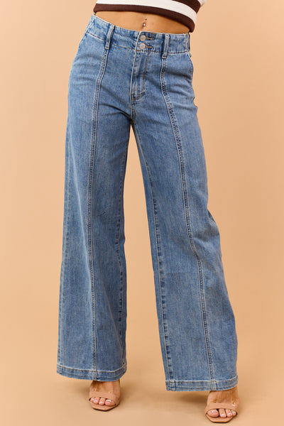Mica Denim Medium Wash Center Seam Wide Leg Jeans