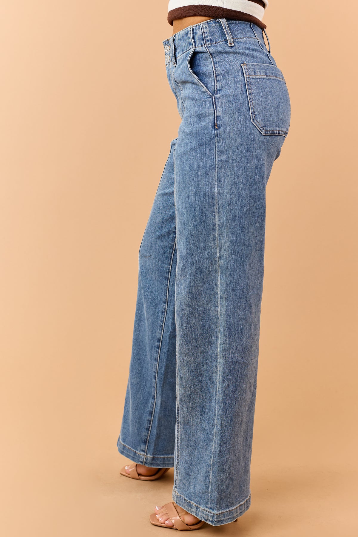 Mica Denim Medium Wash Center Seam Wide Leg Jeans