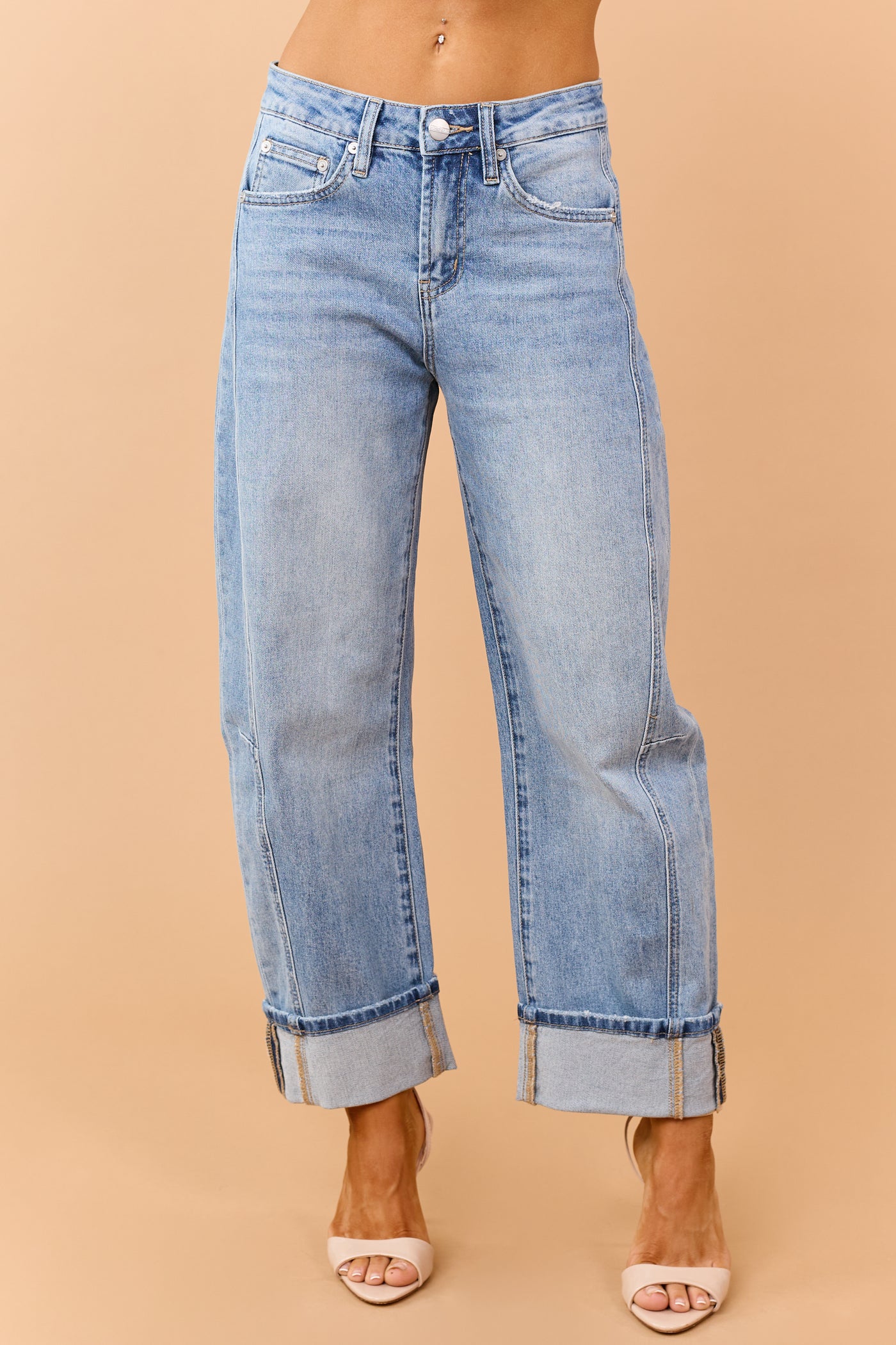 Mica Denim Medium Wash Cuffed Barrel Jeans