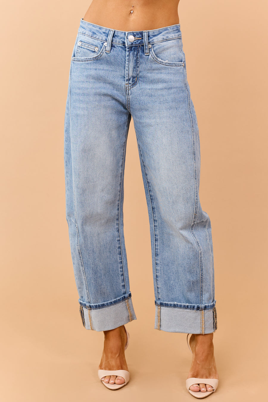 Mica Denim Medium Wash Cuffed Barrel Jeans