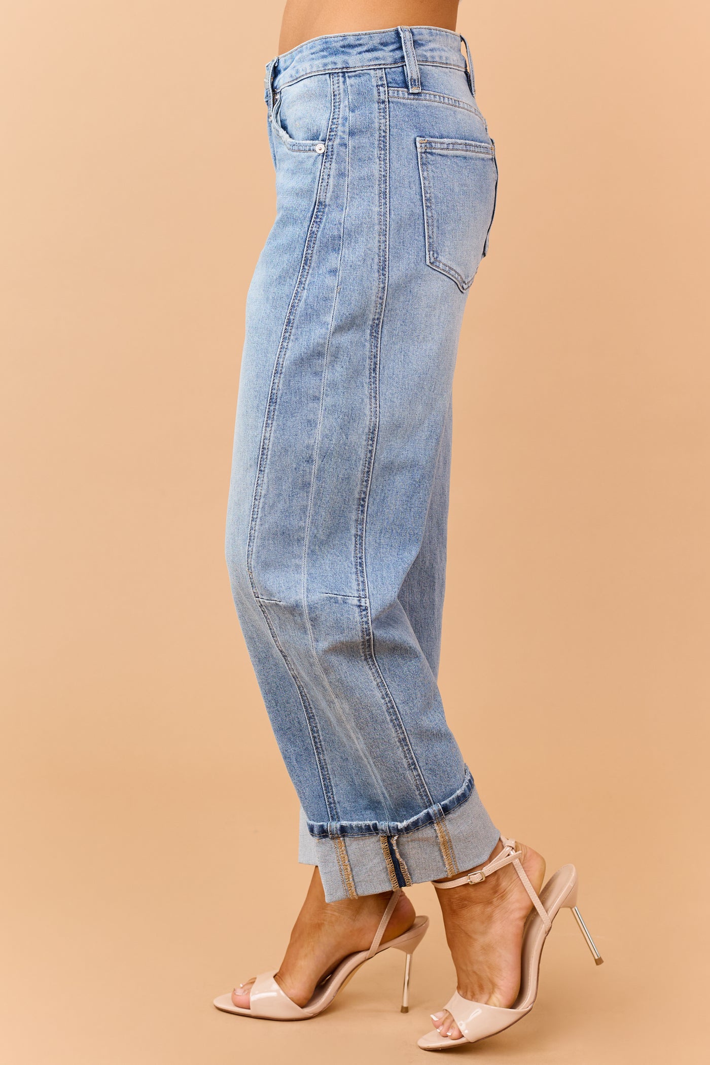 Mica Denim Medium Wash Cuffed Barrel Jeans