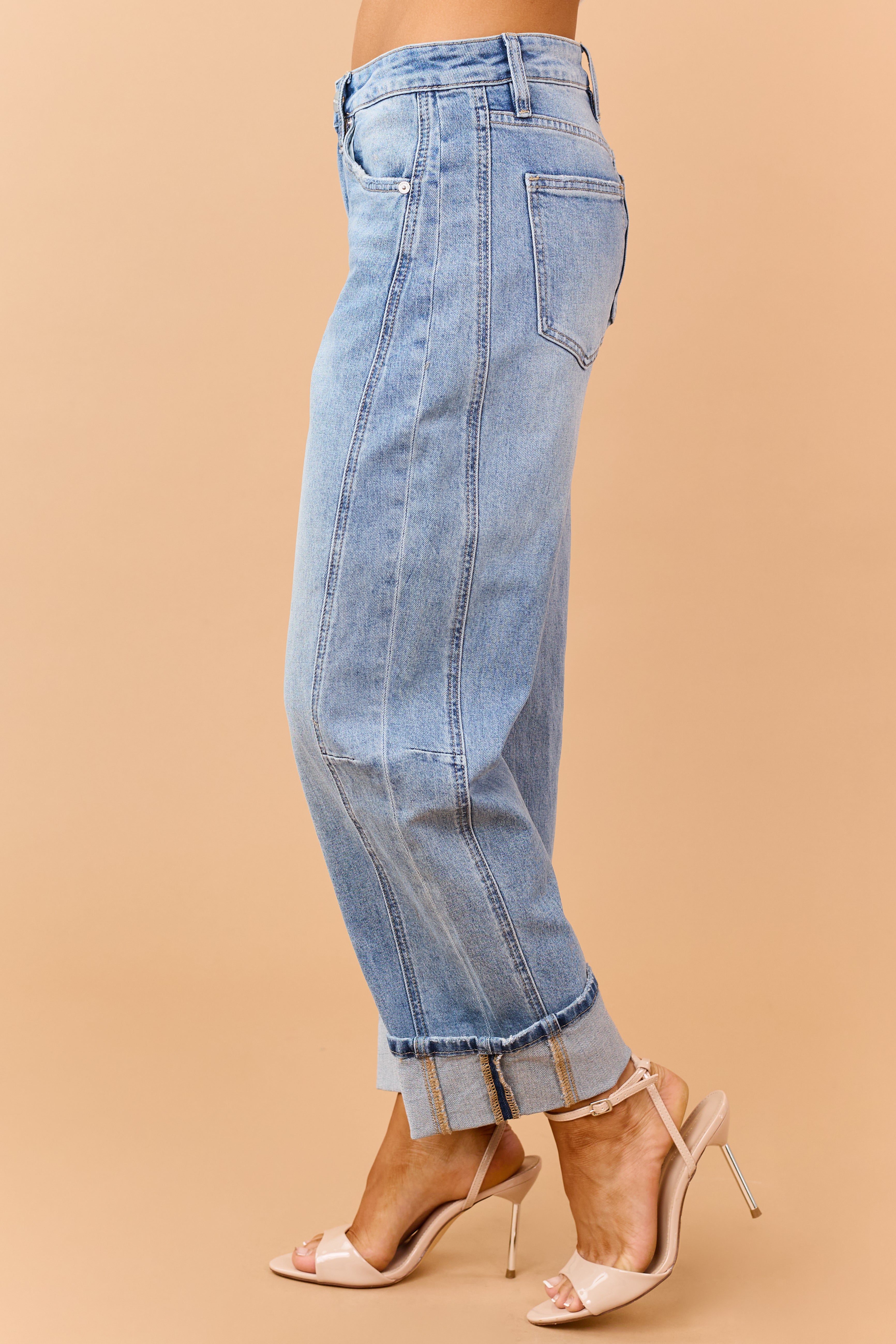 Mica Denim Medium Wash Cuffed Barrel Jeans