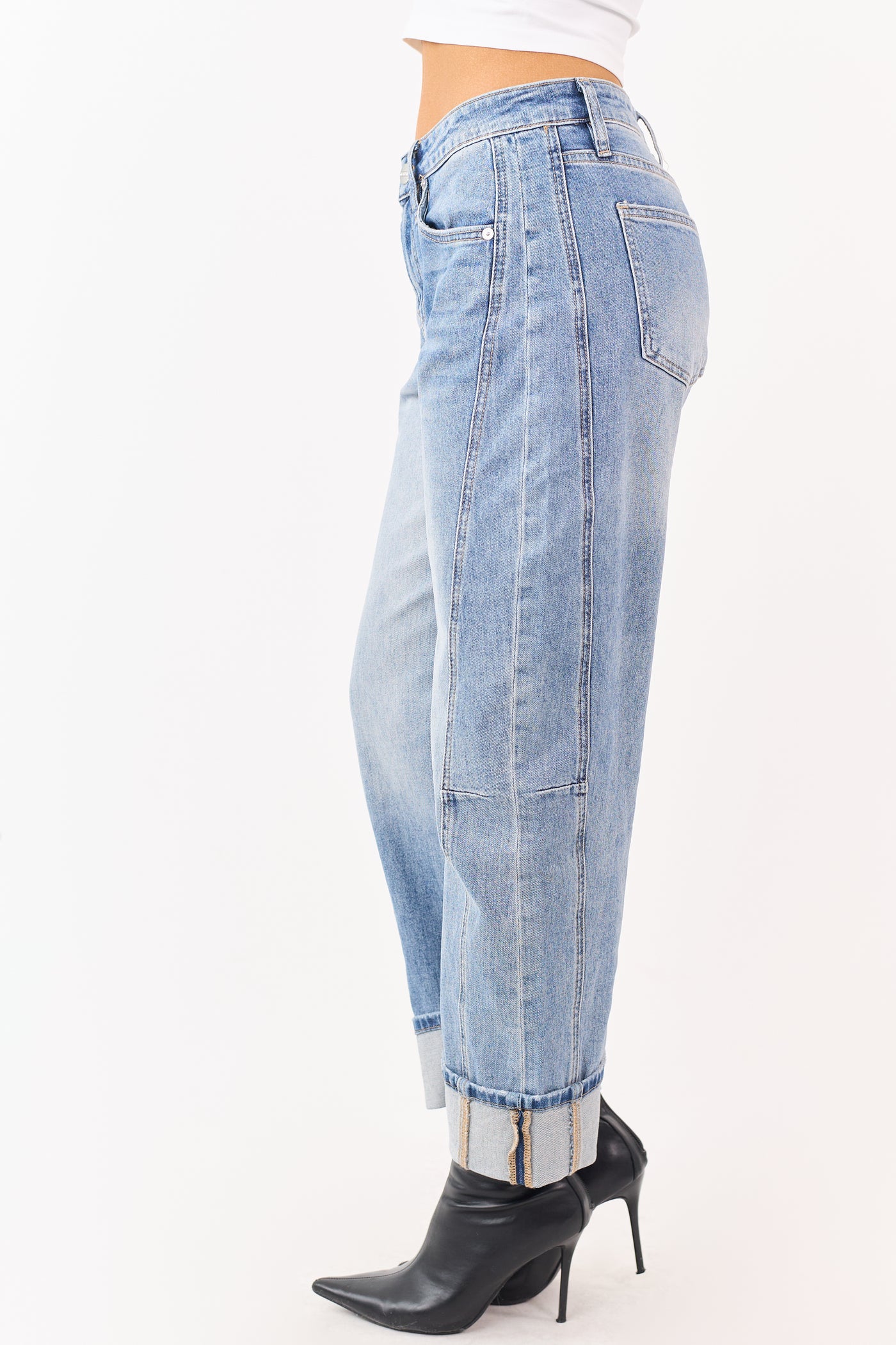 Mica Denim Medium Wash Cuffed Barrel Jeans