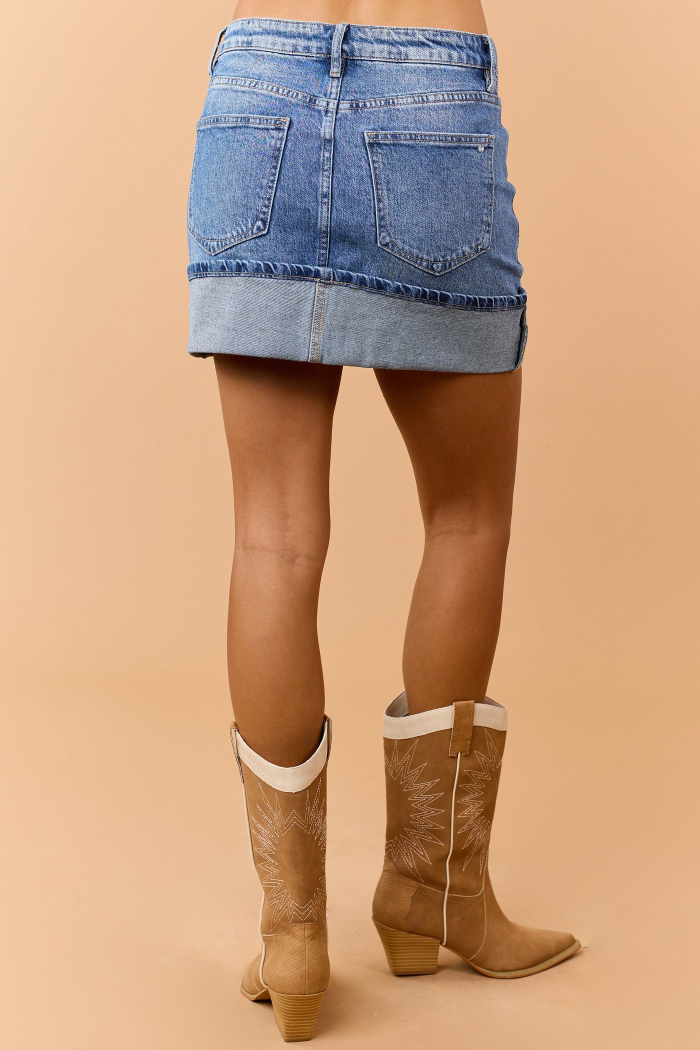 Mica Denim Medium Wash Cuffed Mini Skirt