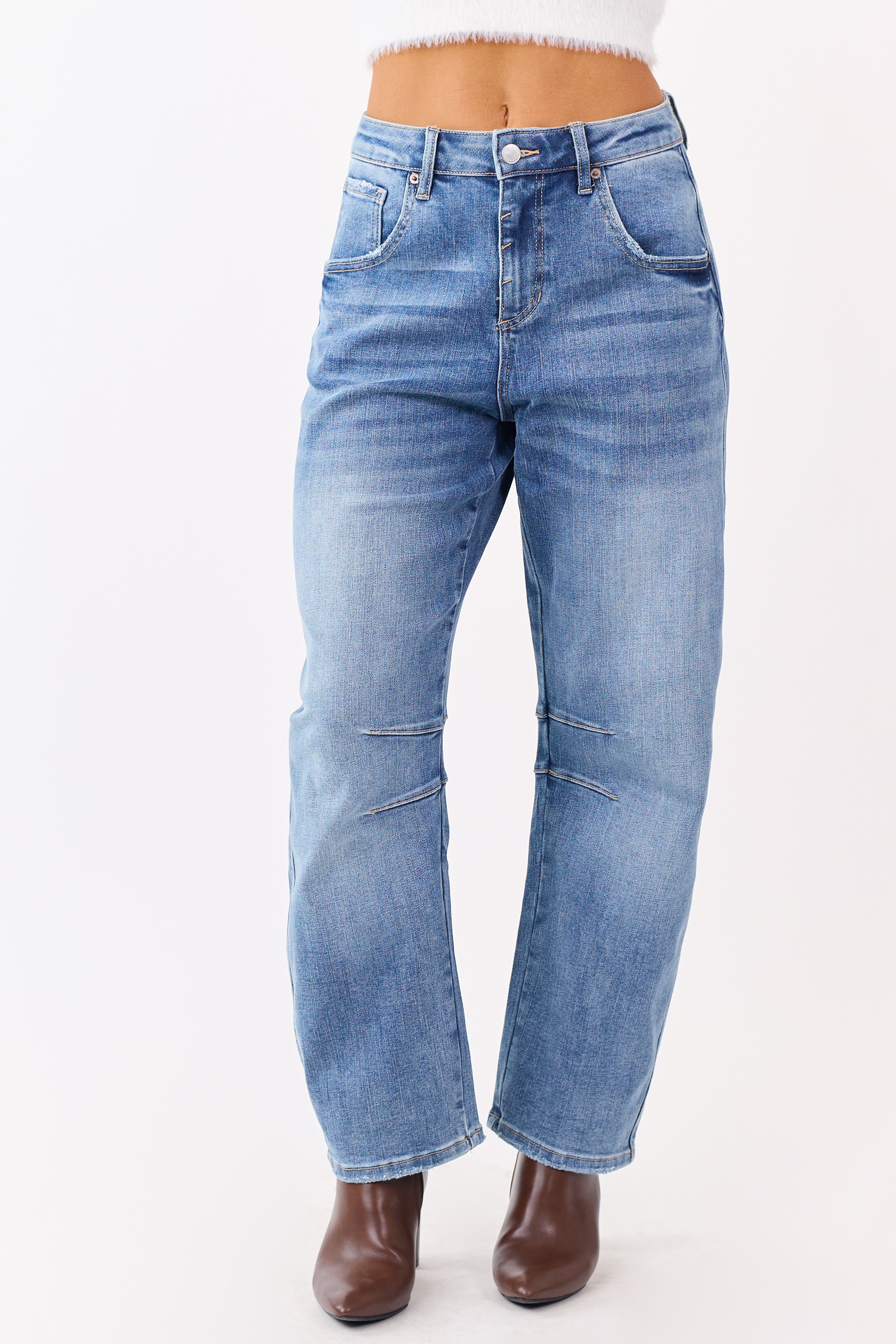 Mica Denim Medium Wash Stretchy Barrel Jeans