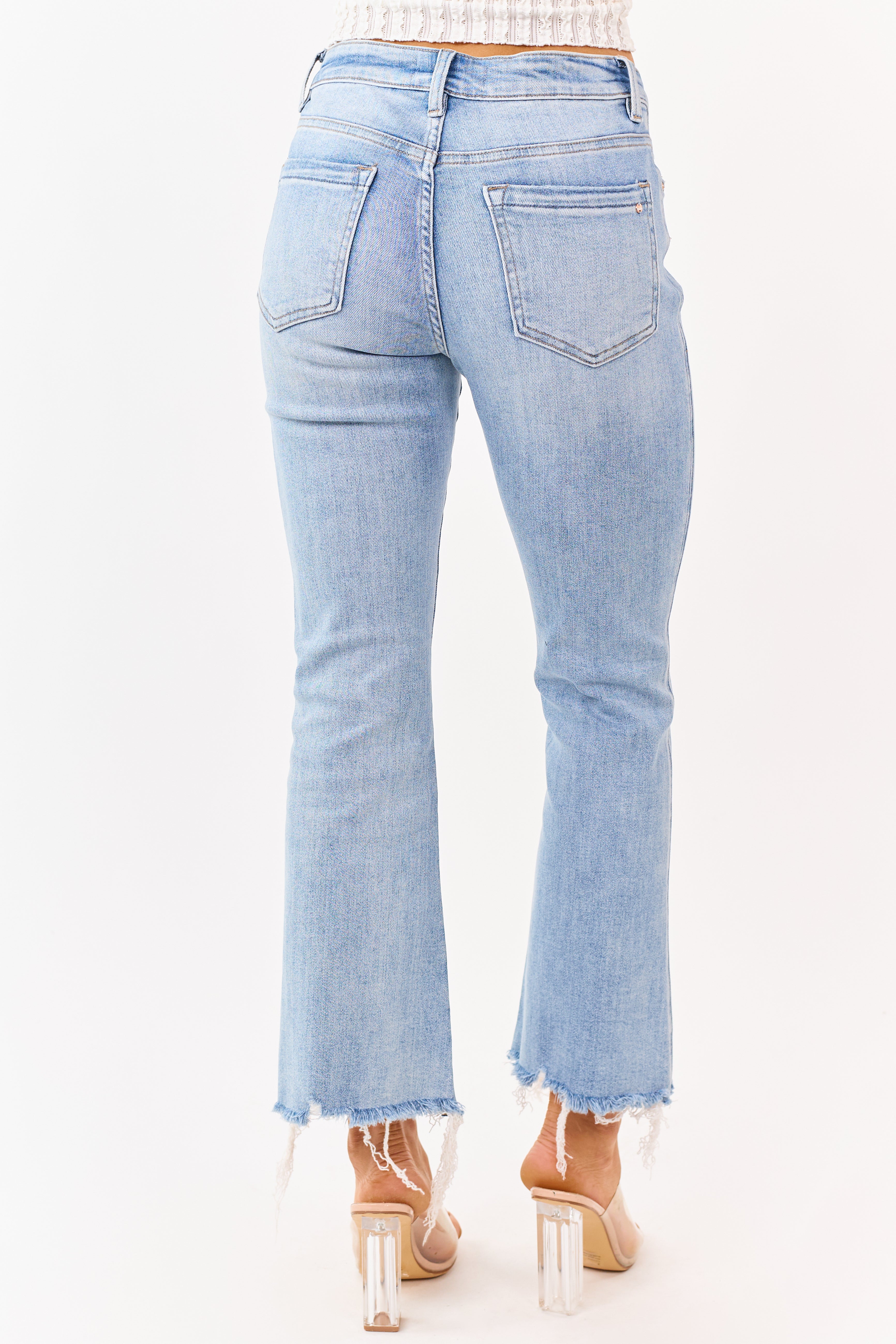 Mica Denim Medium Wash Stretchy Crop Flare Jeans