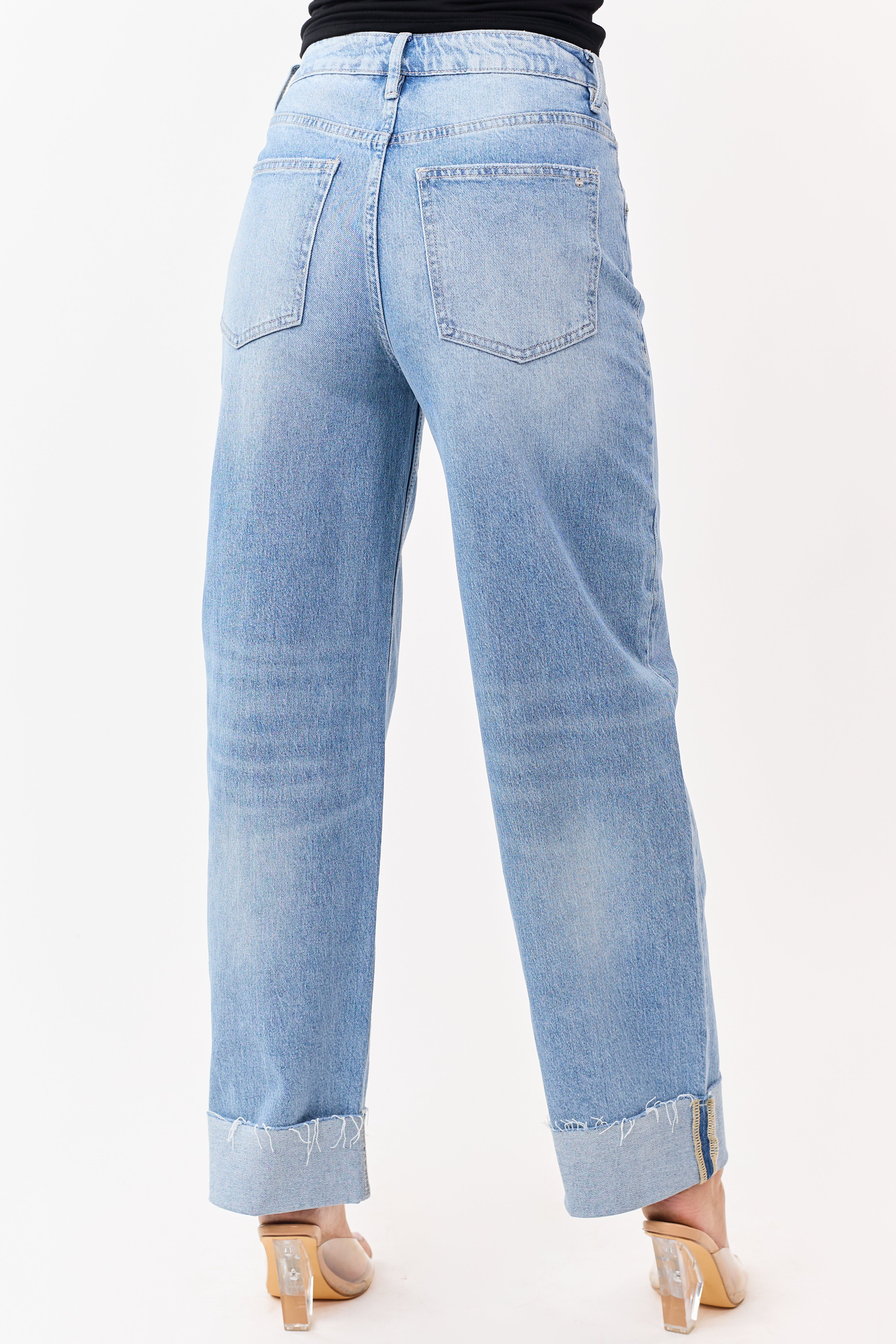 Mica Denim Medium Wash Stretchy Cuffed Barrel Jeans