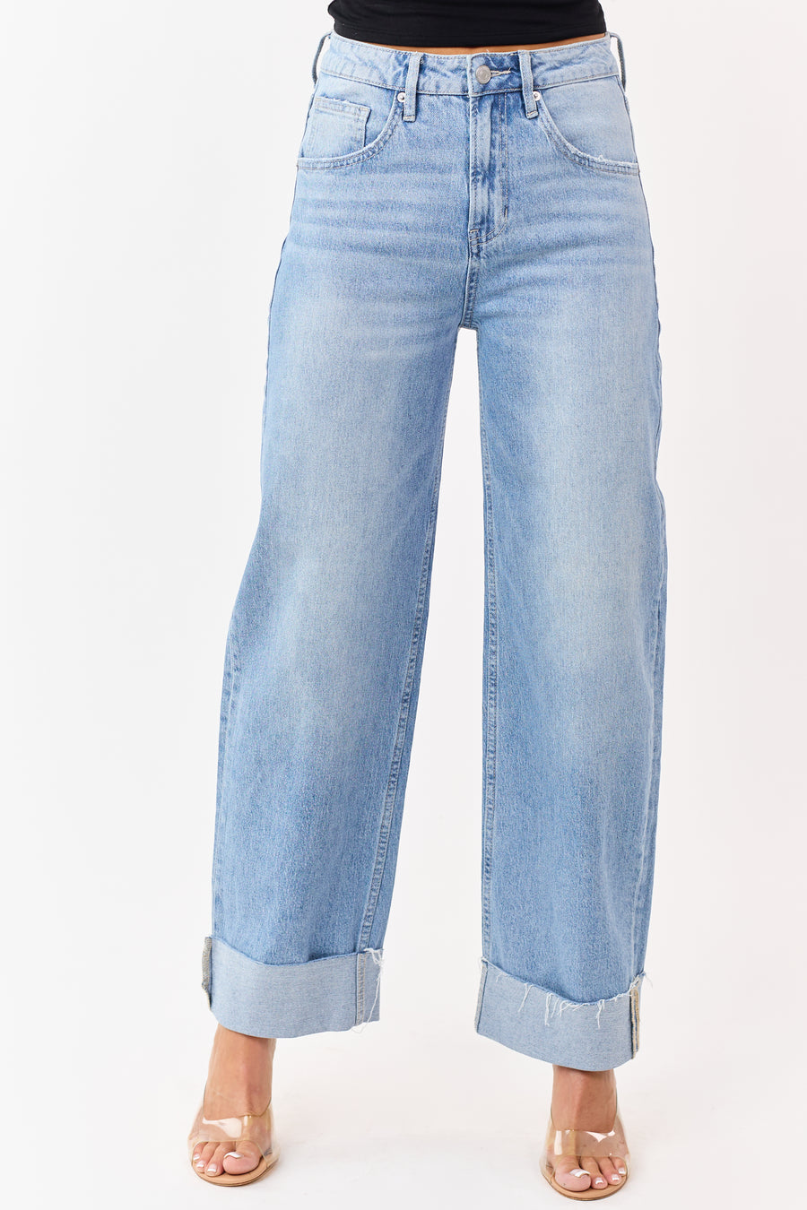 Mica Denim Medium Wash Stretchy Cuffed Barrel Jeans