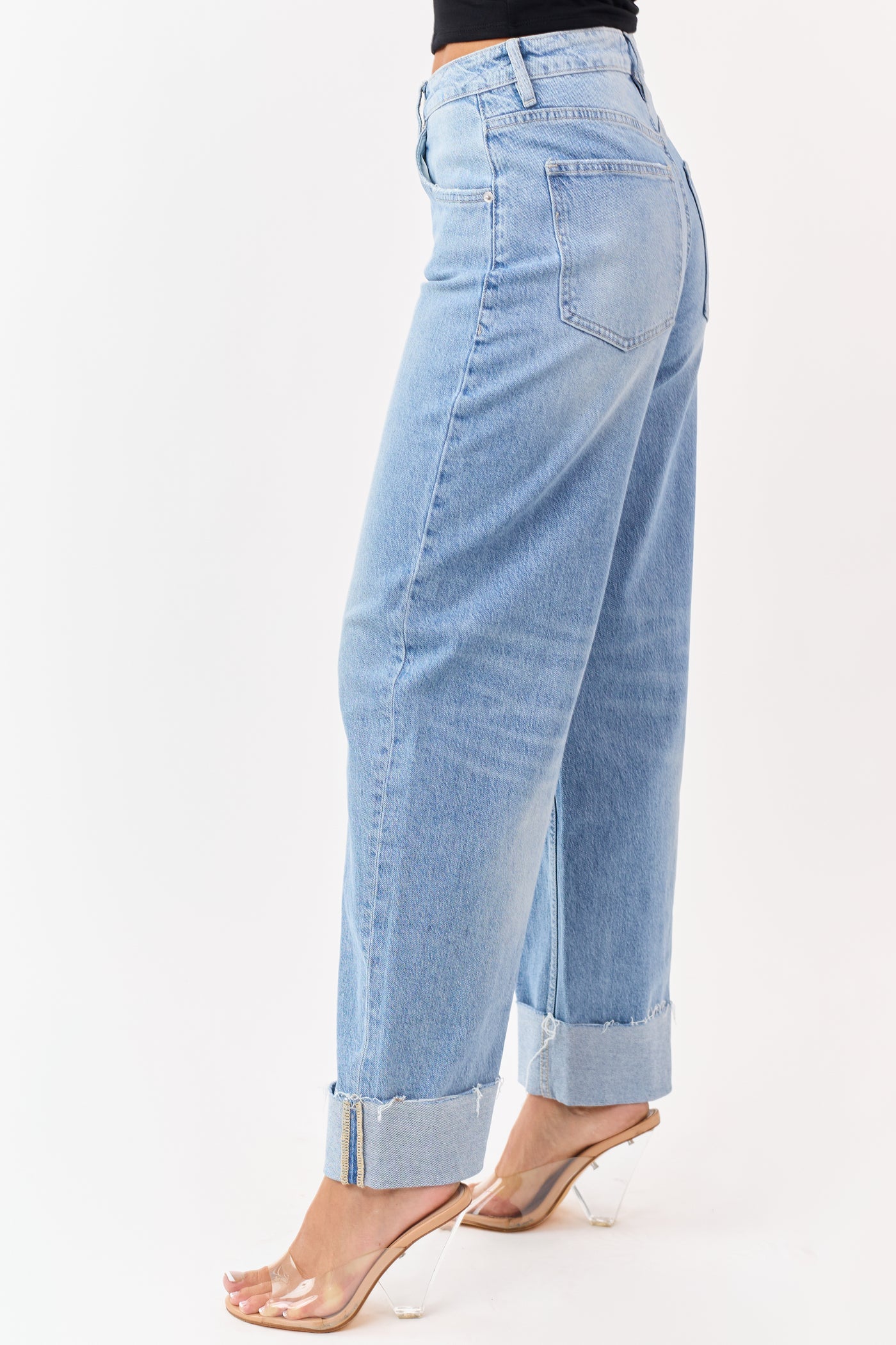 Mica Denim Medium Wash Stretchy Cuffed Barrel Jeans