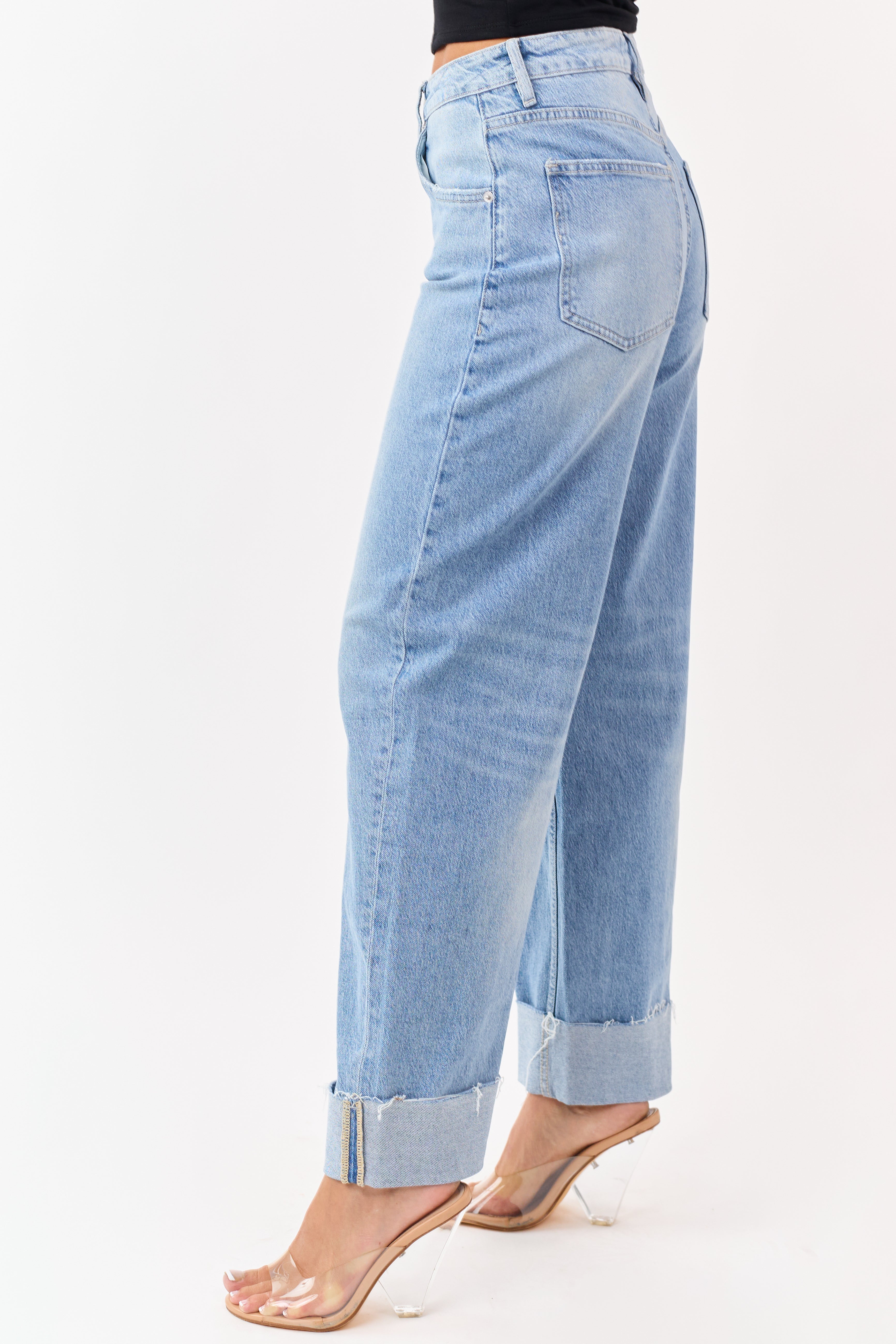 Mica Denim Medium Wash Stretchy Cuffed Barrel Jeans