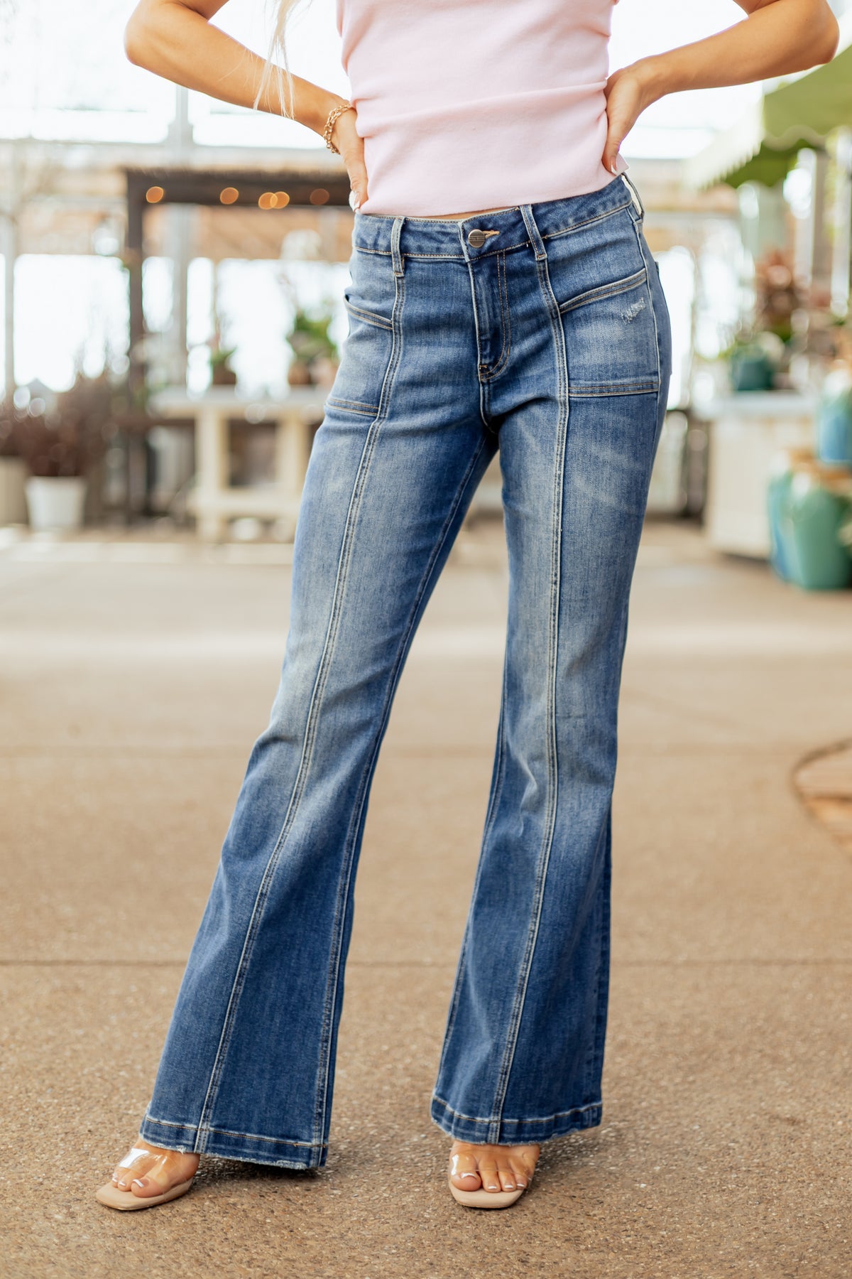 Mica Denim Medium Wash Stretchy Flare Jeans | Lime Lush Boutique