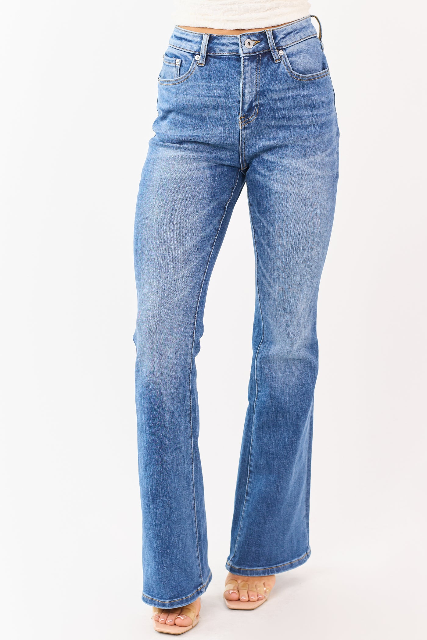 Mica Denim Medium Wash Stretchy Flare Leg Jeans