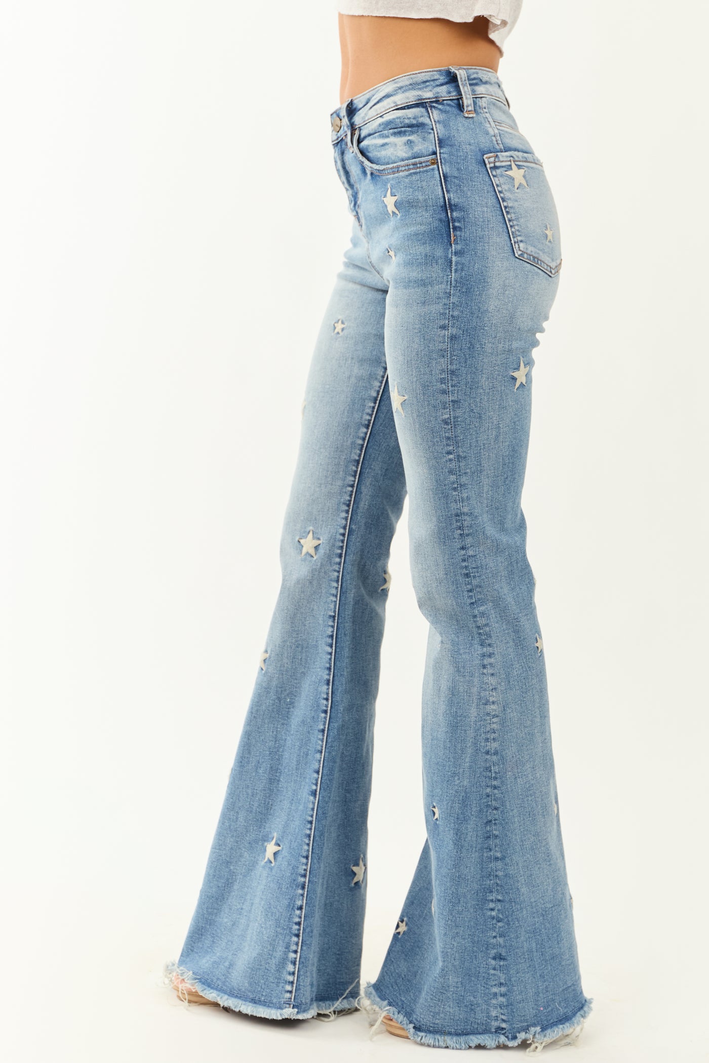 Mica Denim Medium Wash Stretchy Star Flare Jeans