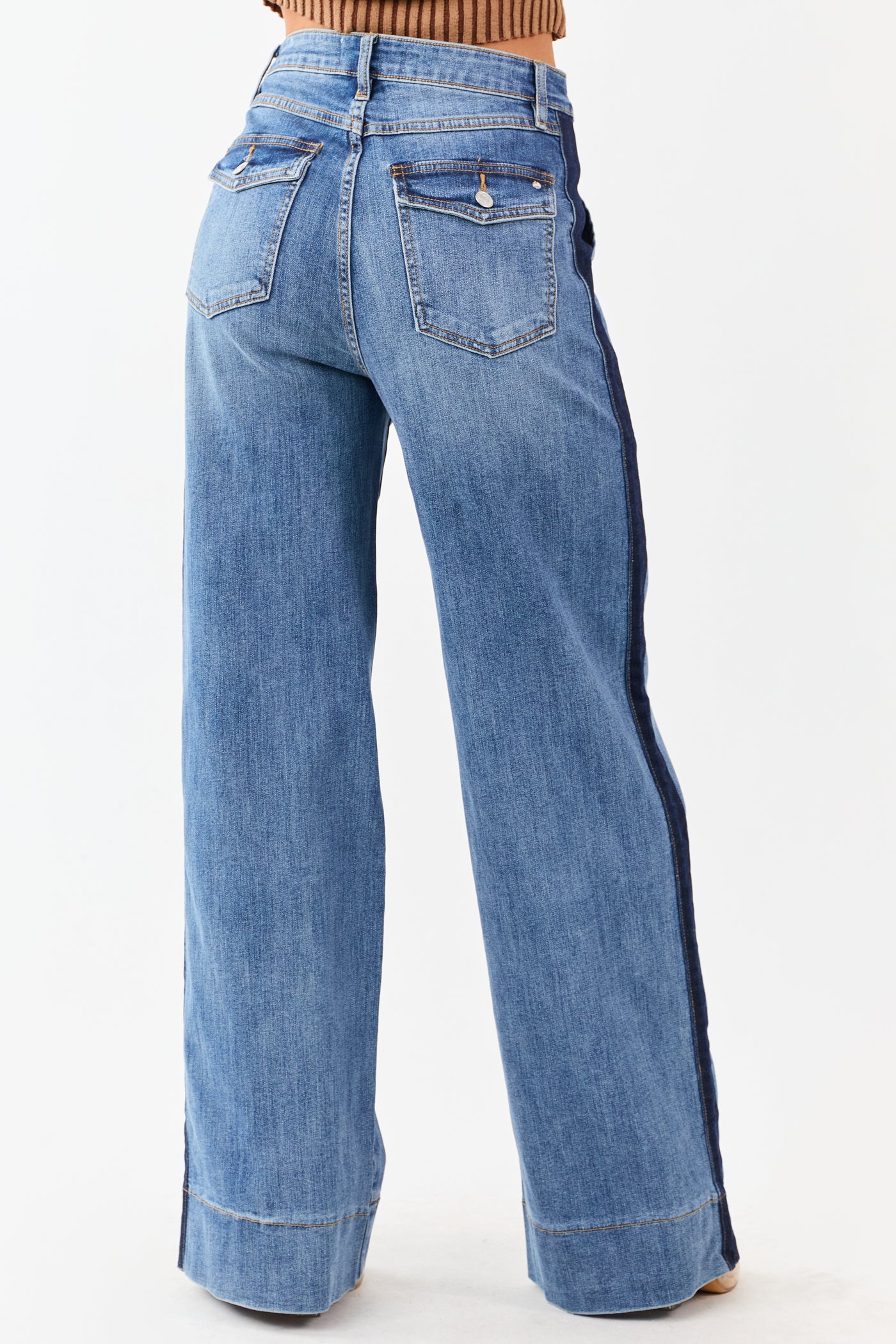 Mica Denim Medium Wash Tux Style Wide Stretchy Jeans