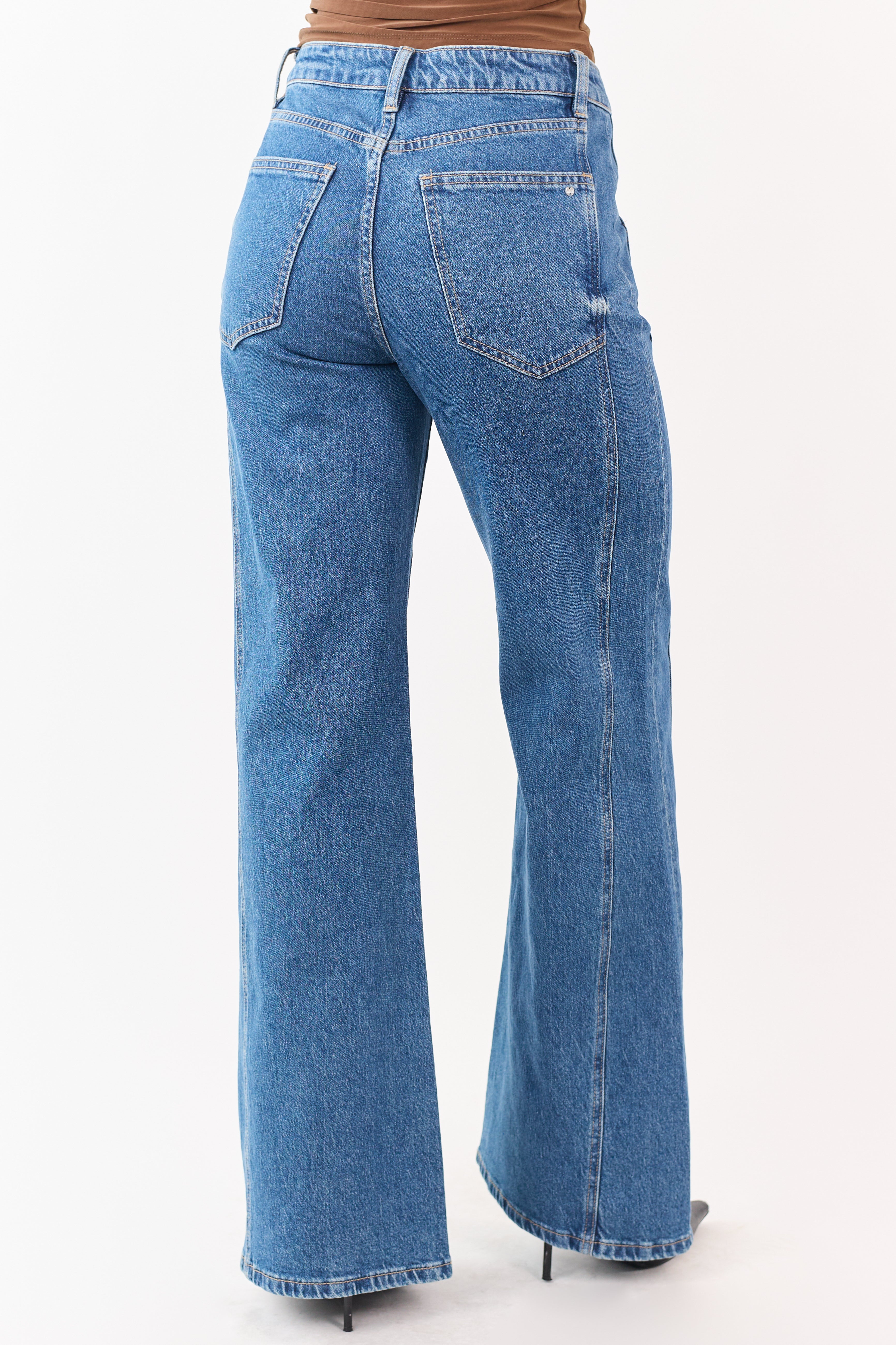 Mica Denim Medium Wash Wide Leg Tummy Control Jeans | Lime Lush
