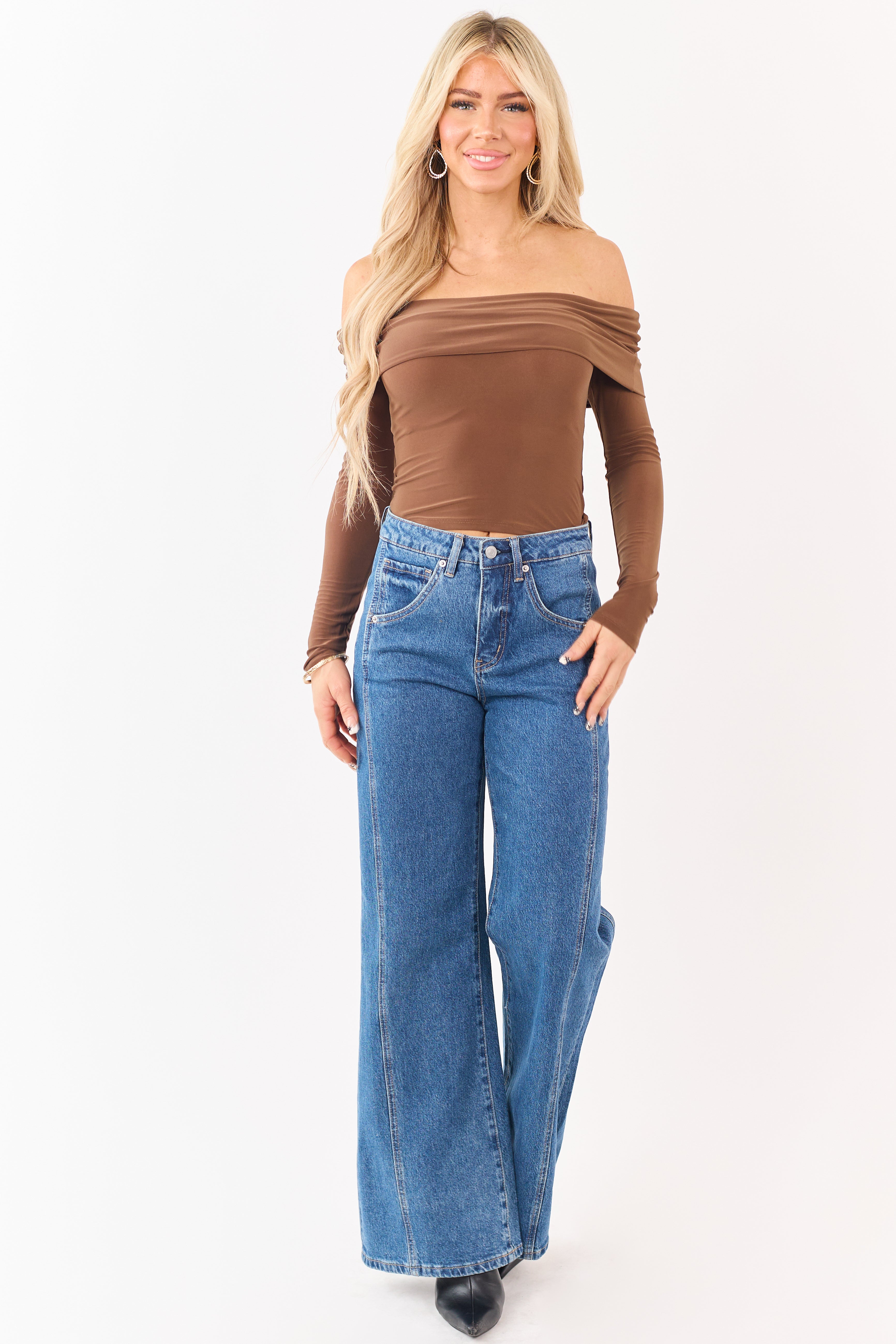Mica Denim Medium Wash Wide Leg Tummy Control Jeans
