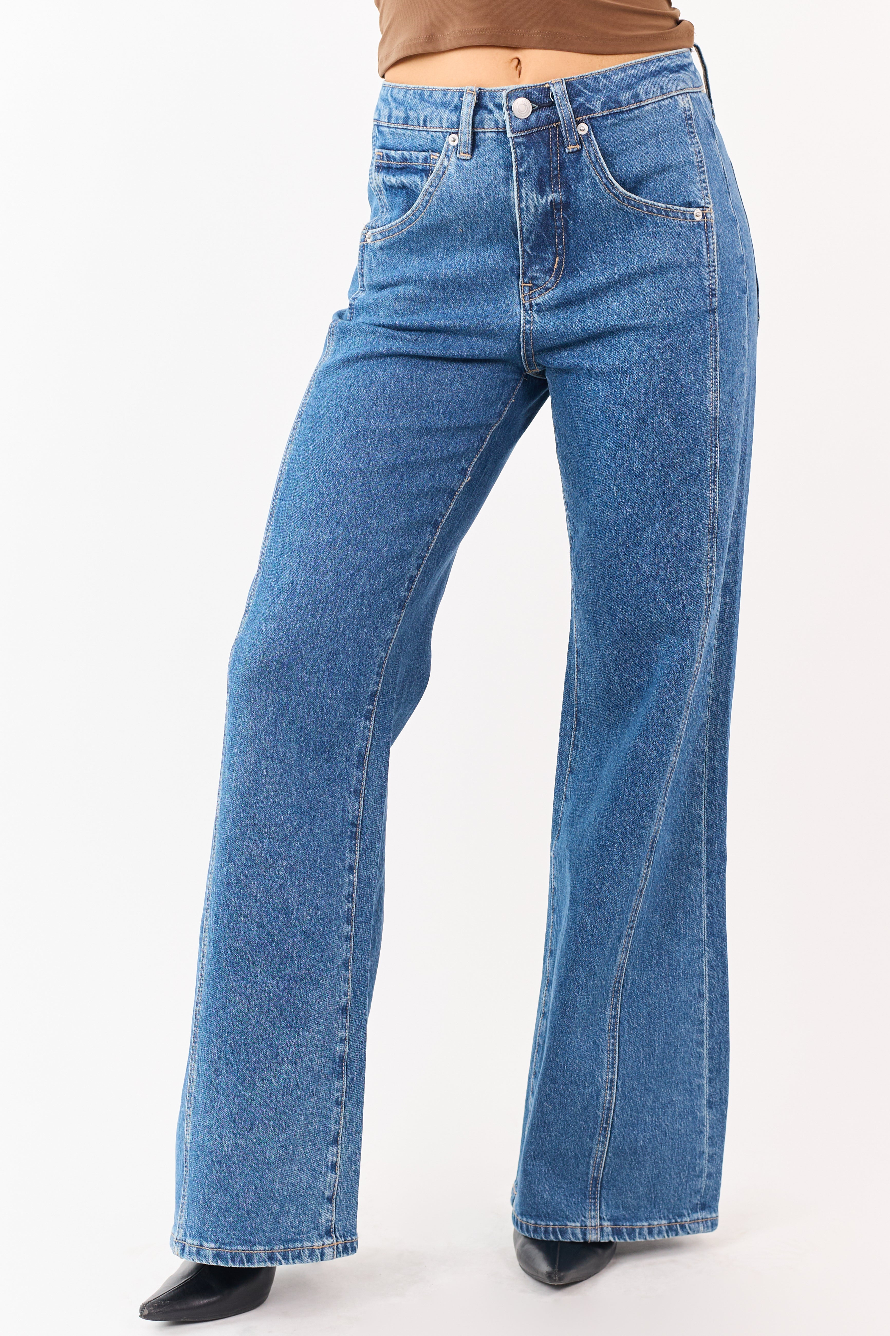 Mica Denim Medium Wash Wide Leg Tummy Control Jeans | Lime Lush