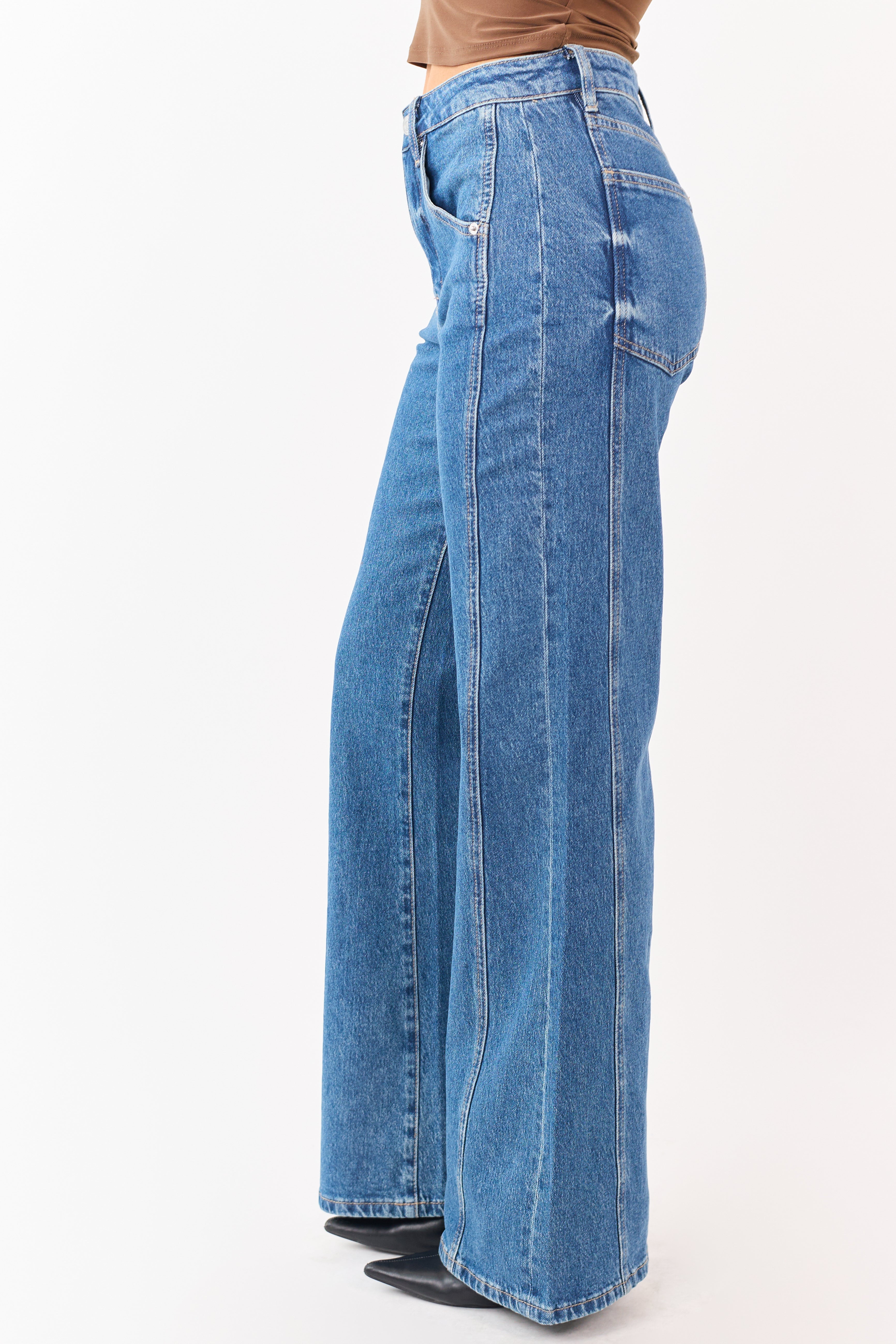 Mica Denim Medium Wash Wide Leg Tummy Control Jeans | Lime Lush