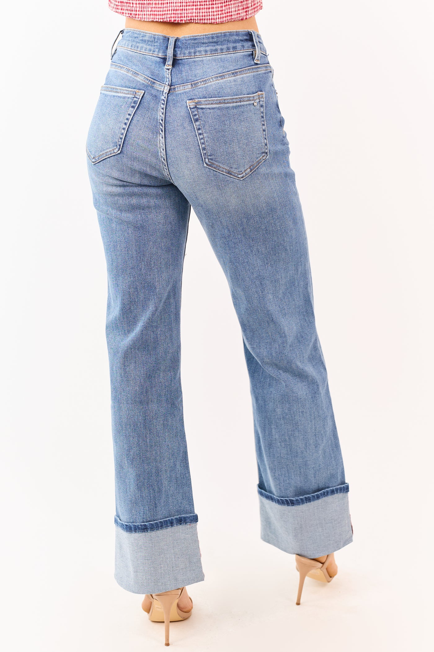 Mica Denim Medium Wide Leg Cuffed Stretch Jeans