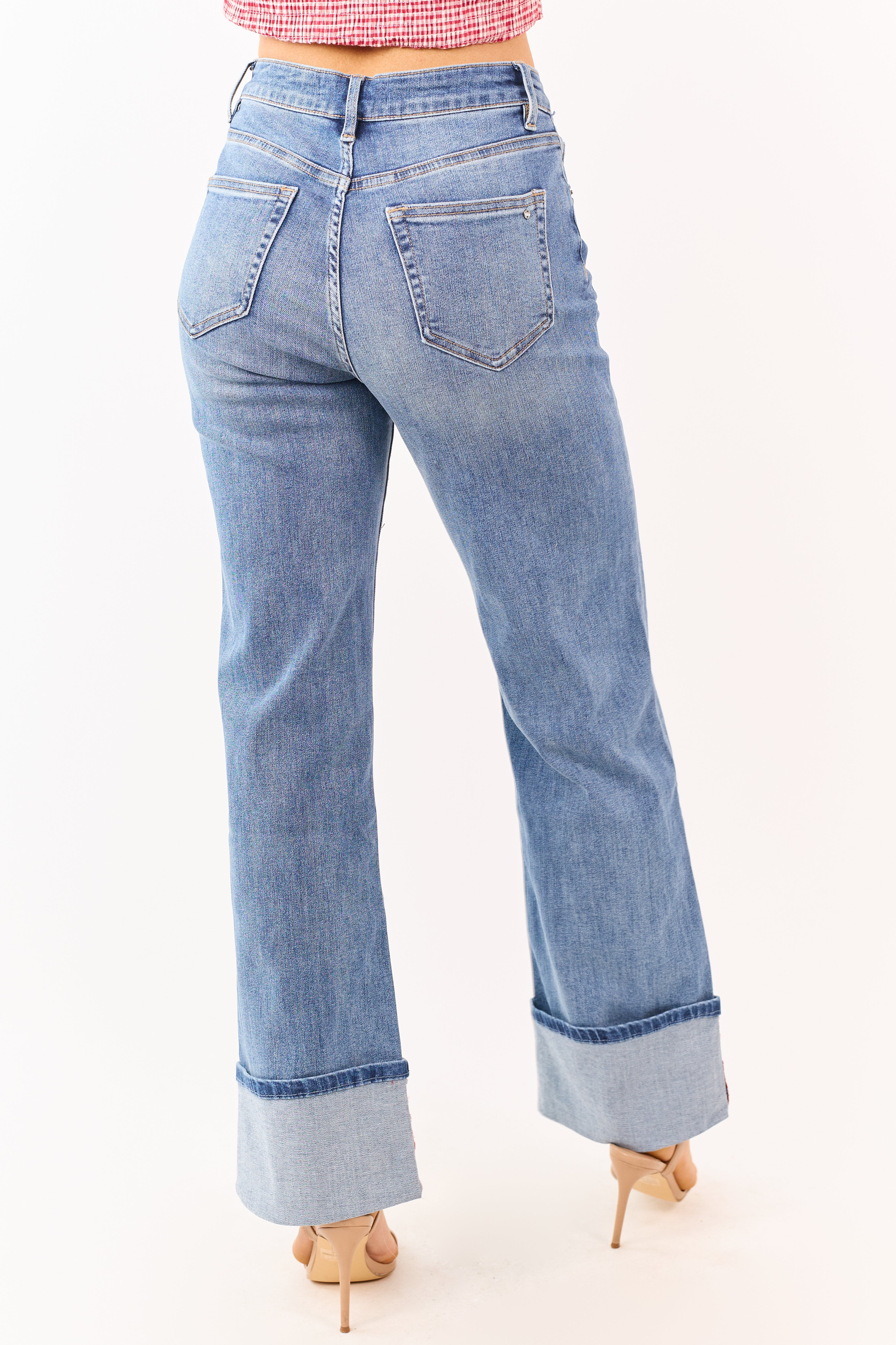 Mica Denim Medium Wide Leg Cuffed Stretch Jeans