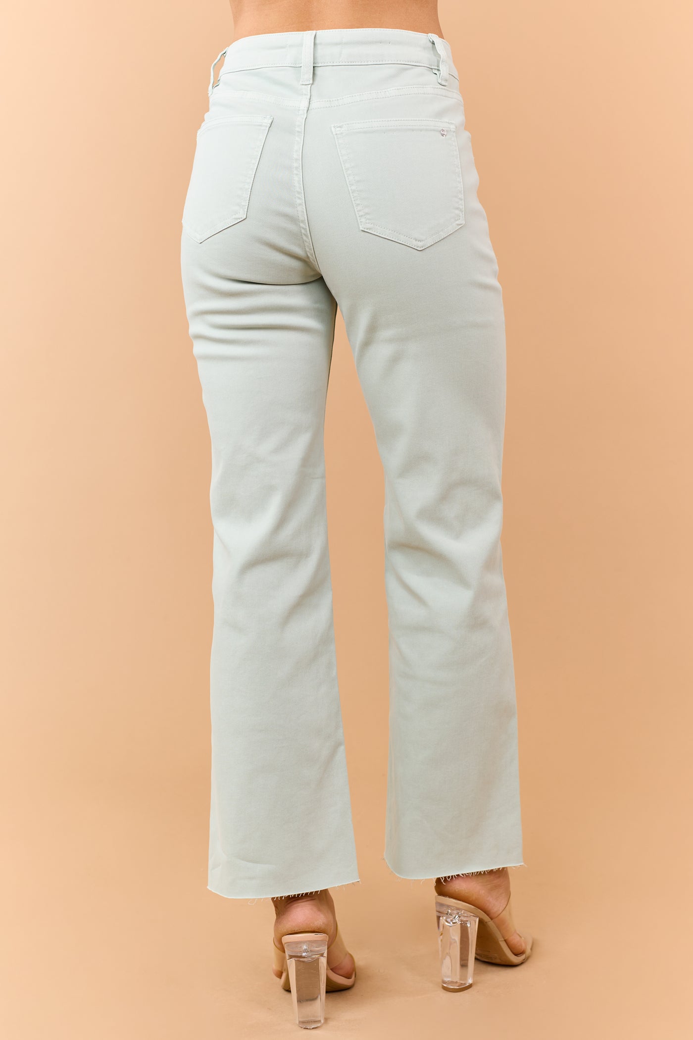 Mica Denim Mint Stretchy Wide Leg Raw Hem Jeans
