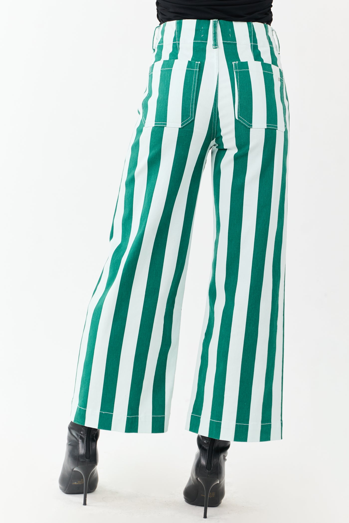 Mica Denim Mint Striped Wide Stretchy Crop Jeans