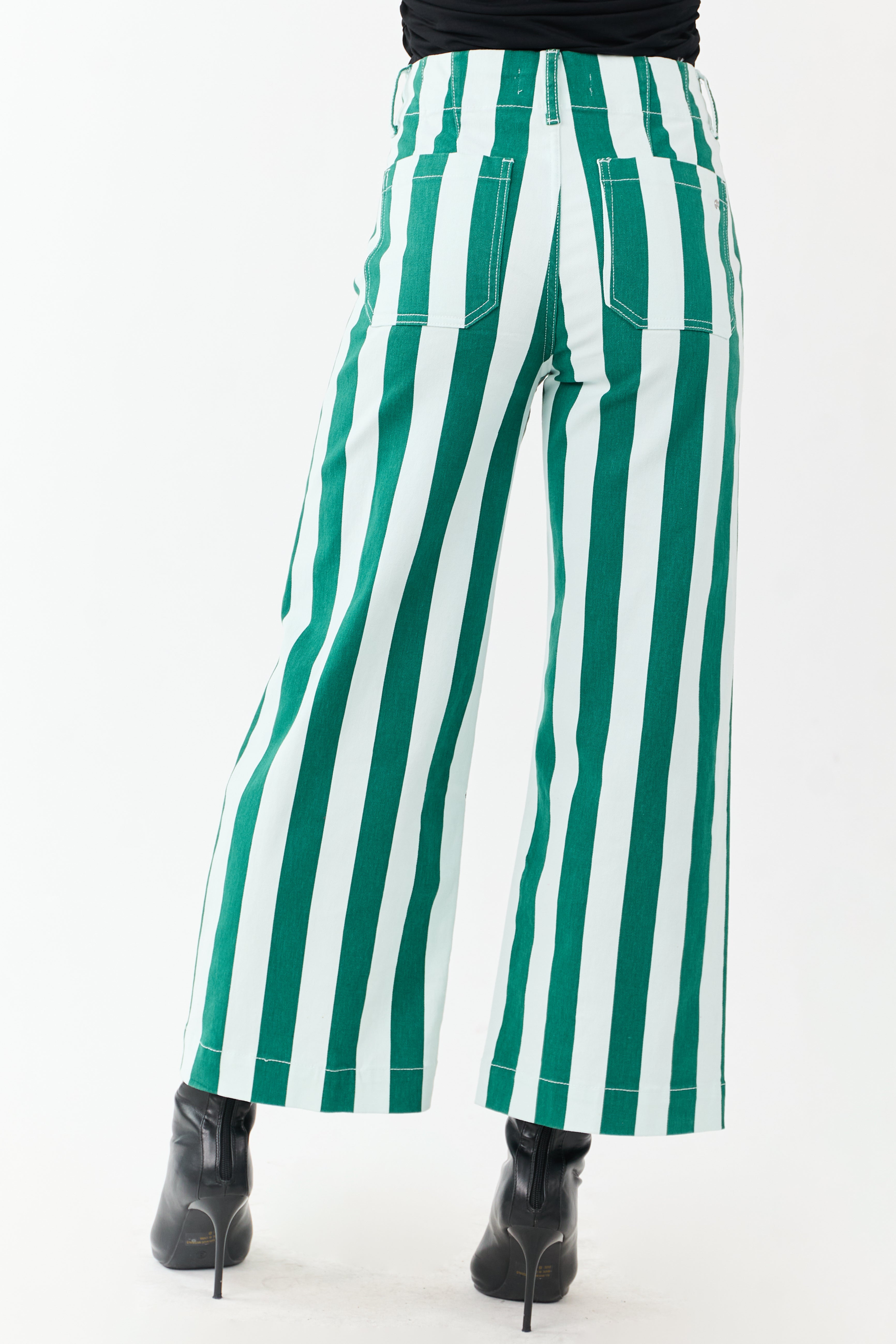 Mica Denim Mint Striped Wide Stretchy Crop Jeans
