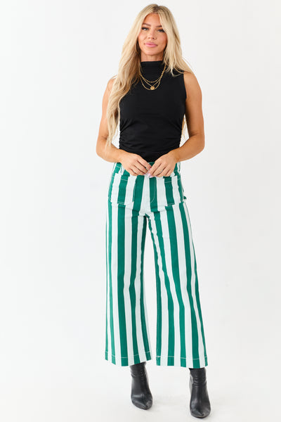 Mica Denim Mint Striped Wide Stretchy Crop Jeans