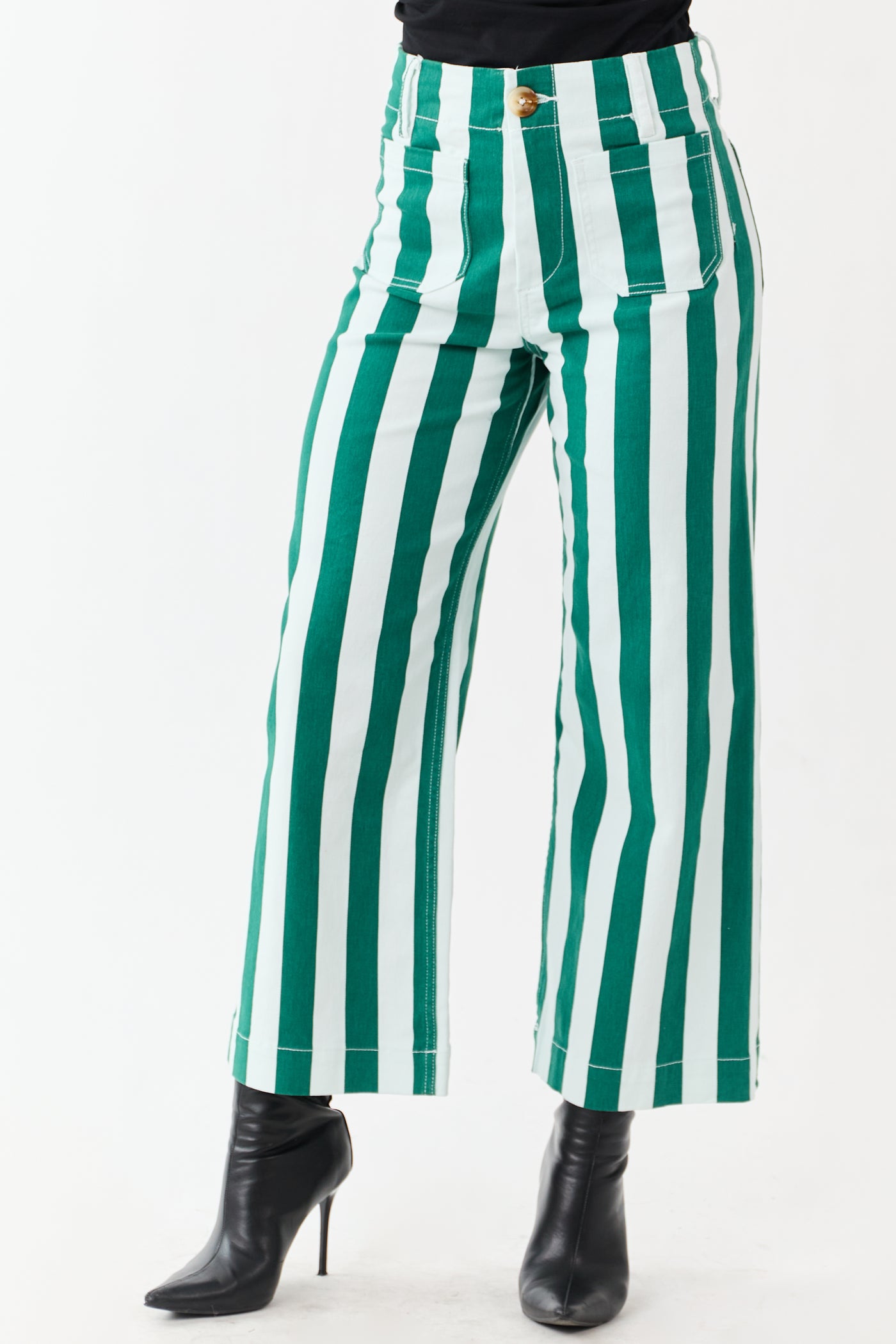 Mica Denim Mint Striped Wide Stretchy Crop Jeans