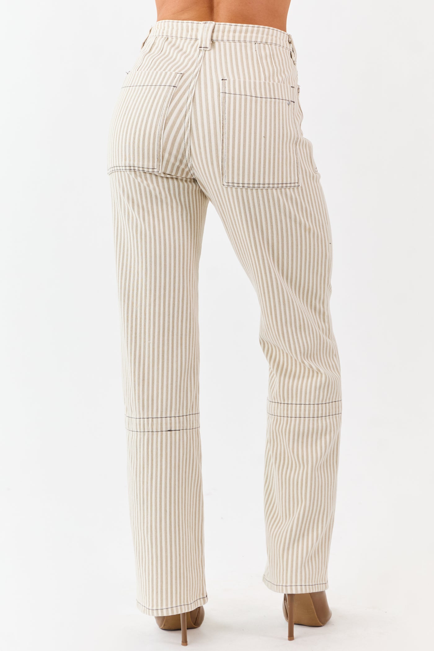 Mica Denim Oatmeal Striped Stretchy Straight Pants