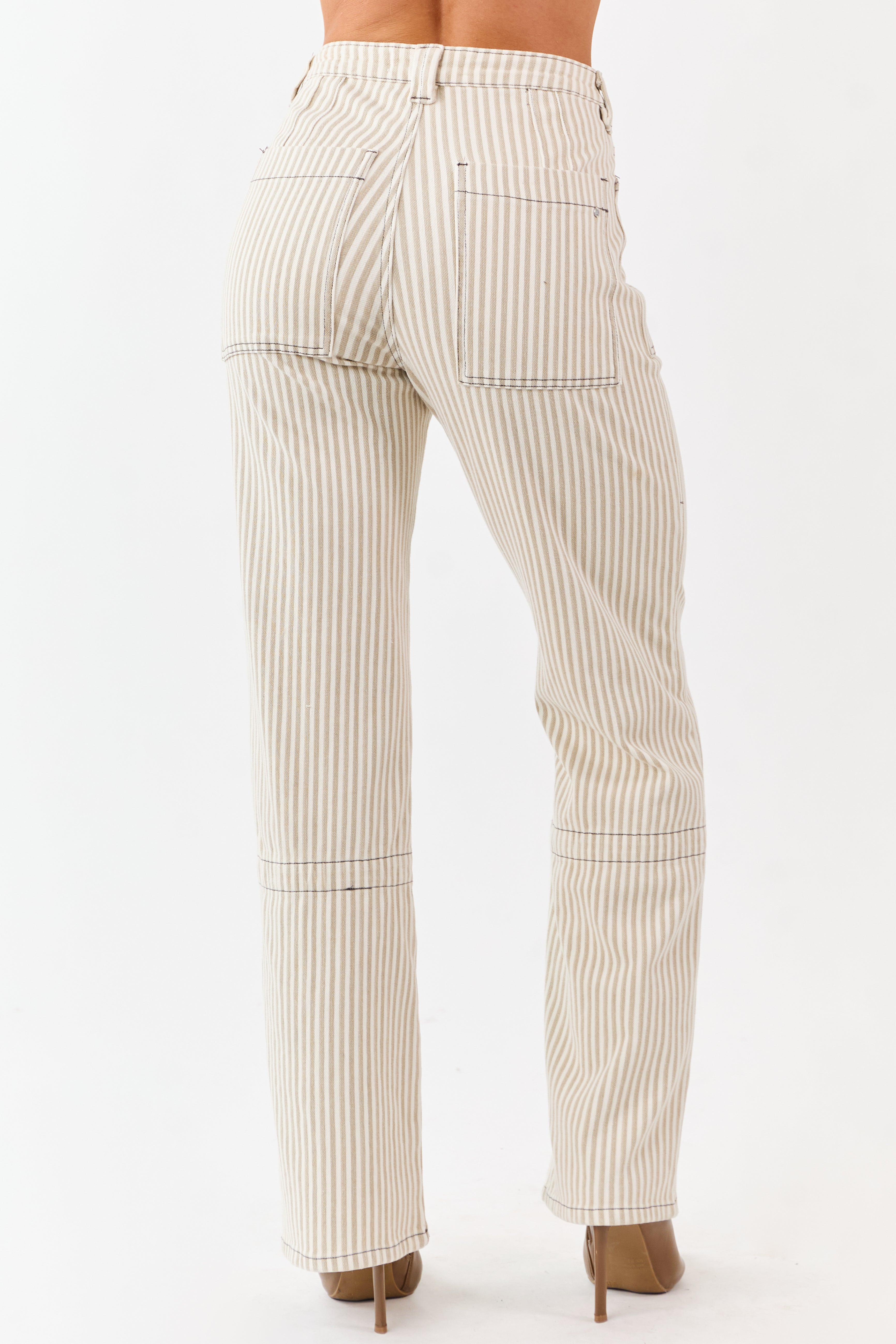 Mica Denim Oatmeal Striped Stretchy Straight Pants
