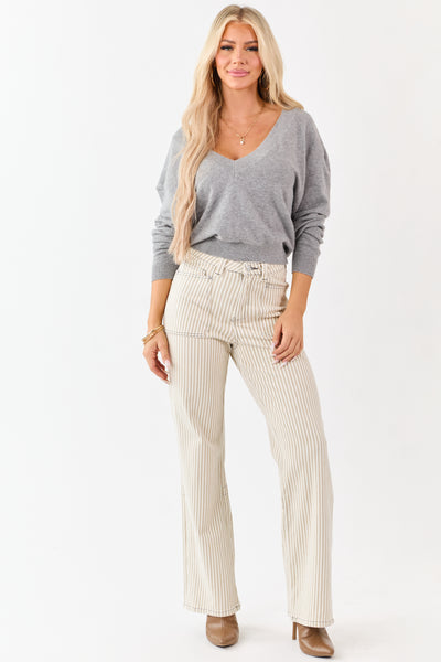 Mica Denim Oatmeal Striped Stretchy Straight Pants