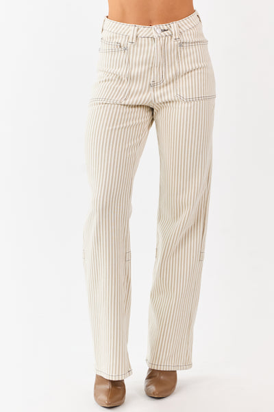 Mica Denim Oatmeal Striped Stretchy Straight Pants