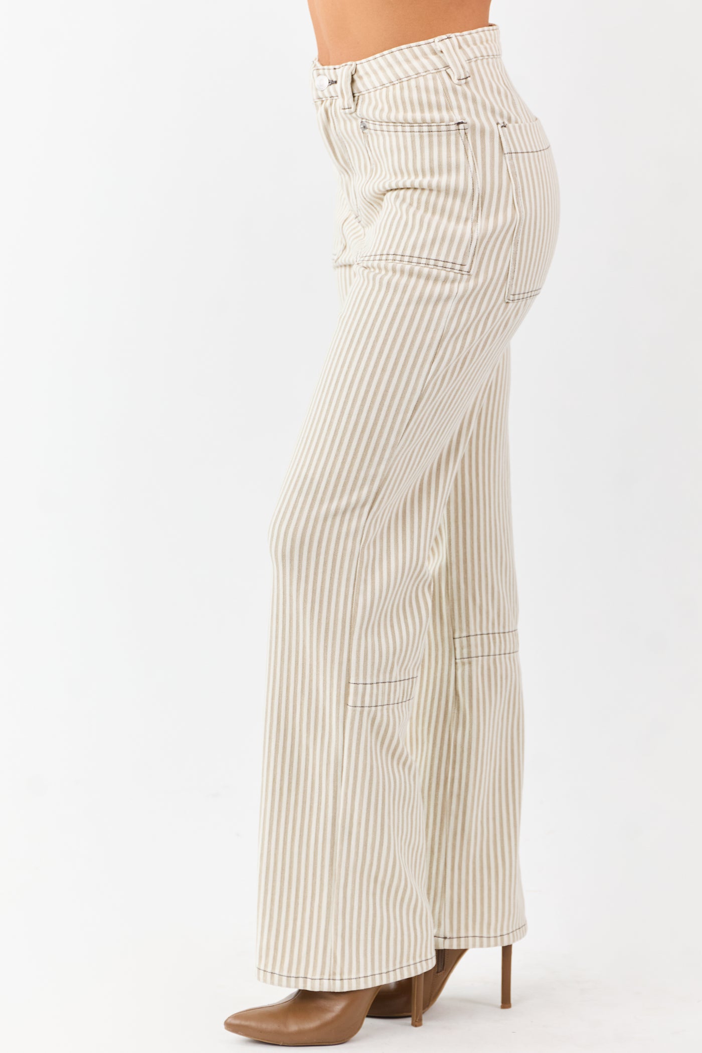 Mica Denim Oatmeal Striped Stretchy Straight Pants