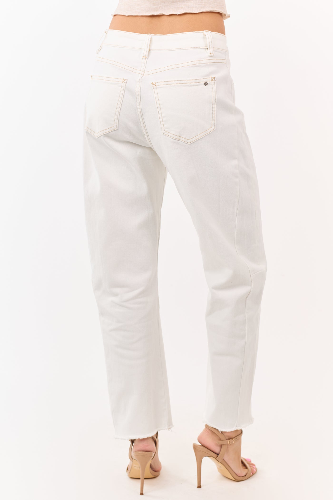 Mica Denim Off White High Rise Stretchy Barrel Jeans
