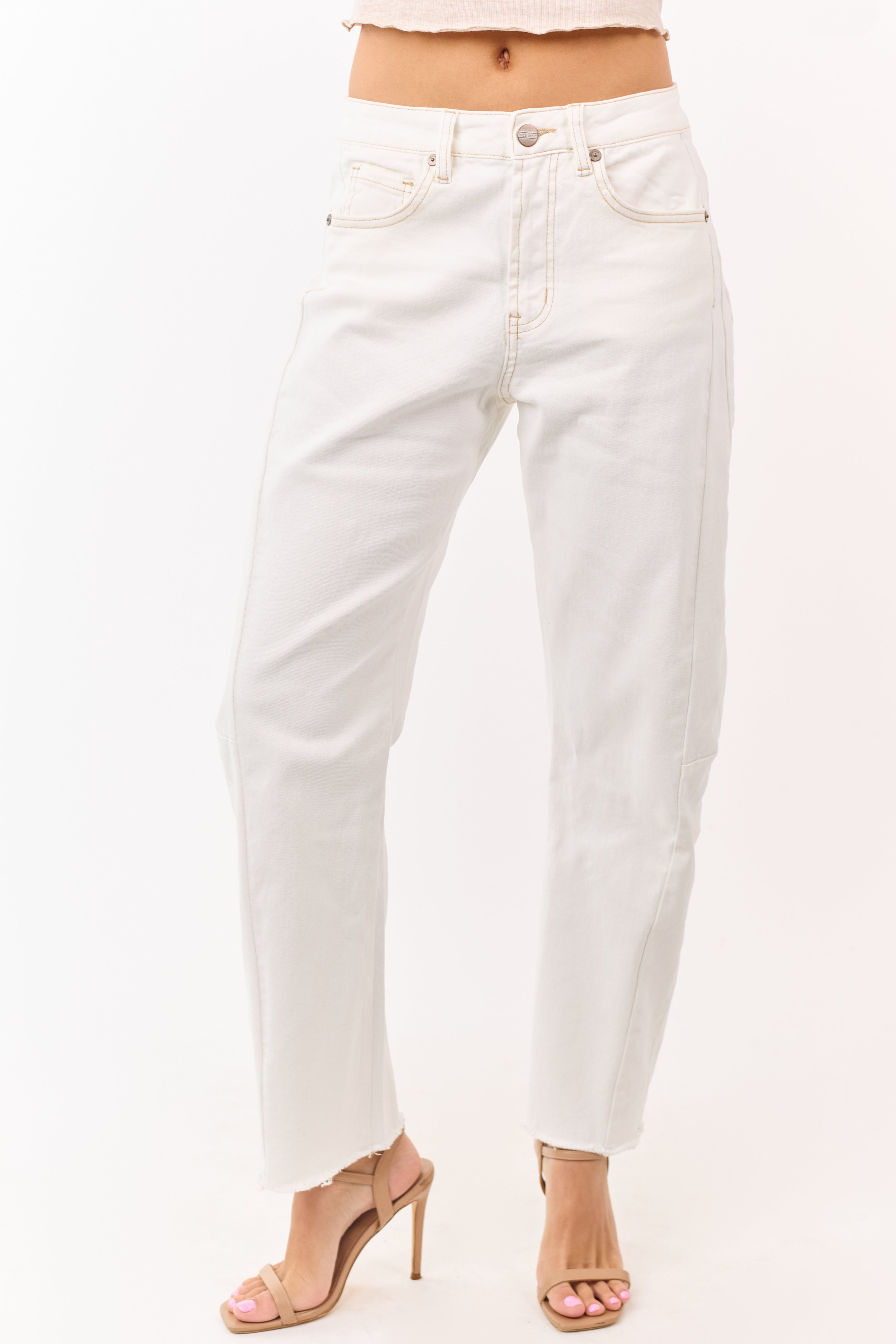 Mica Denim Off White High Rise Stretchy Barrel Jeans | Lime Lush