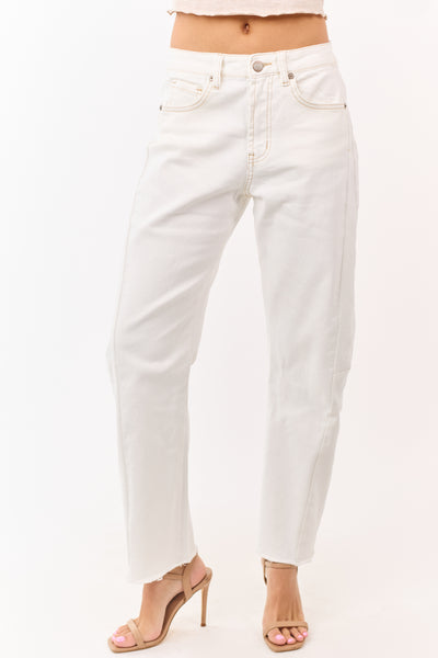 Mica Denim Off White High Rise Stretchy Barrel Jeans