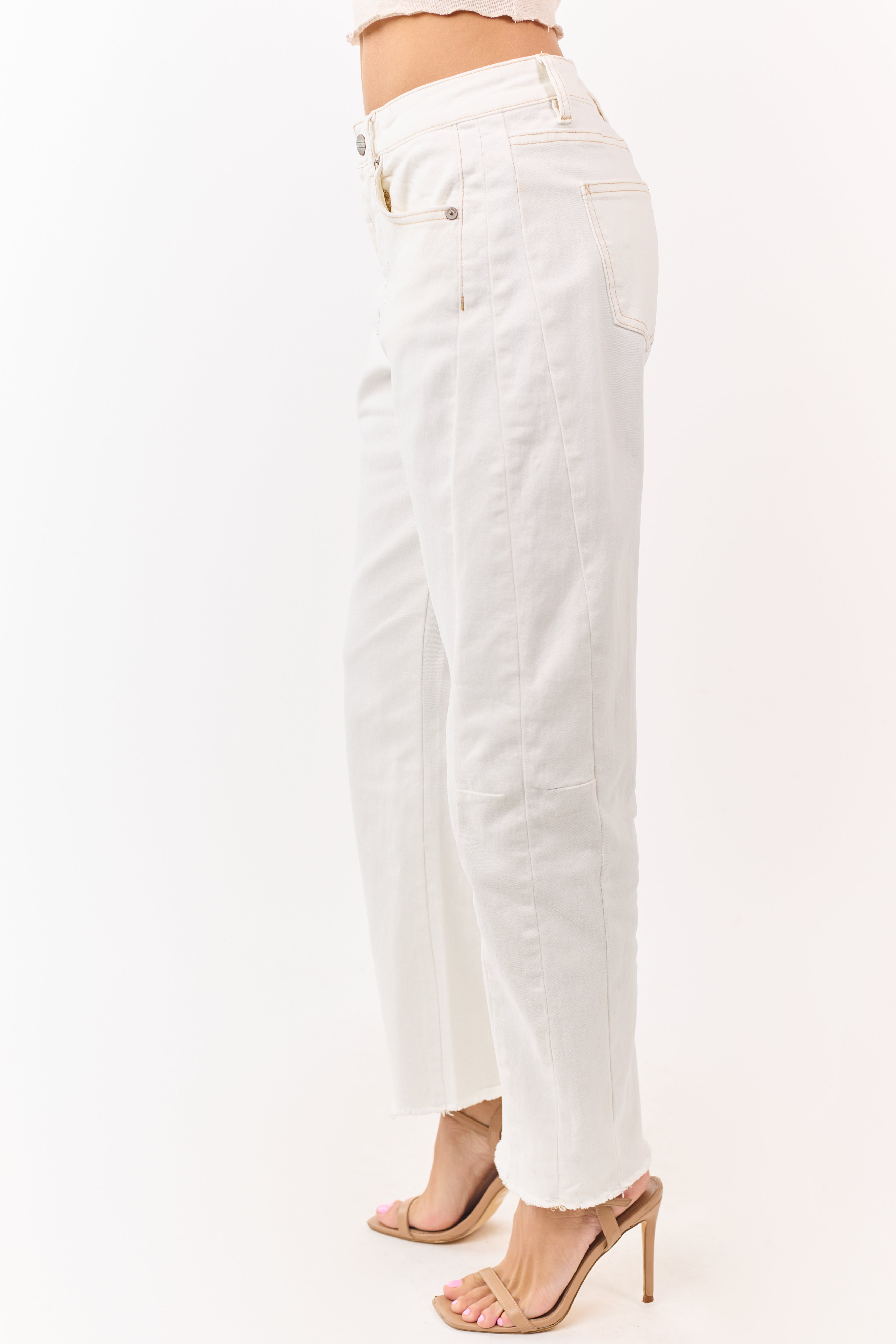 Mica Denim Off White High Rise Stretchy Barrel Jeans