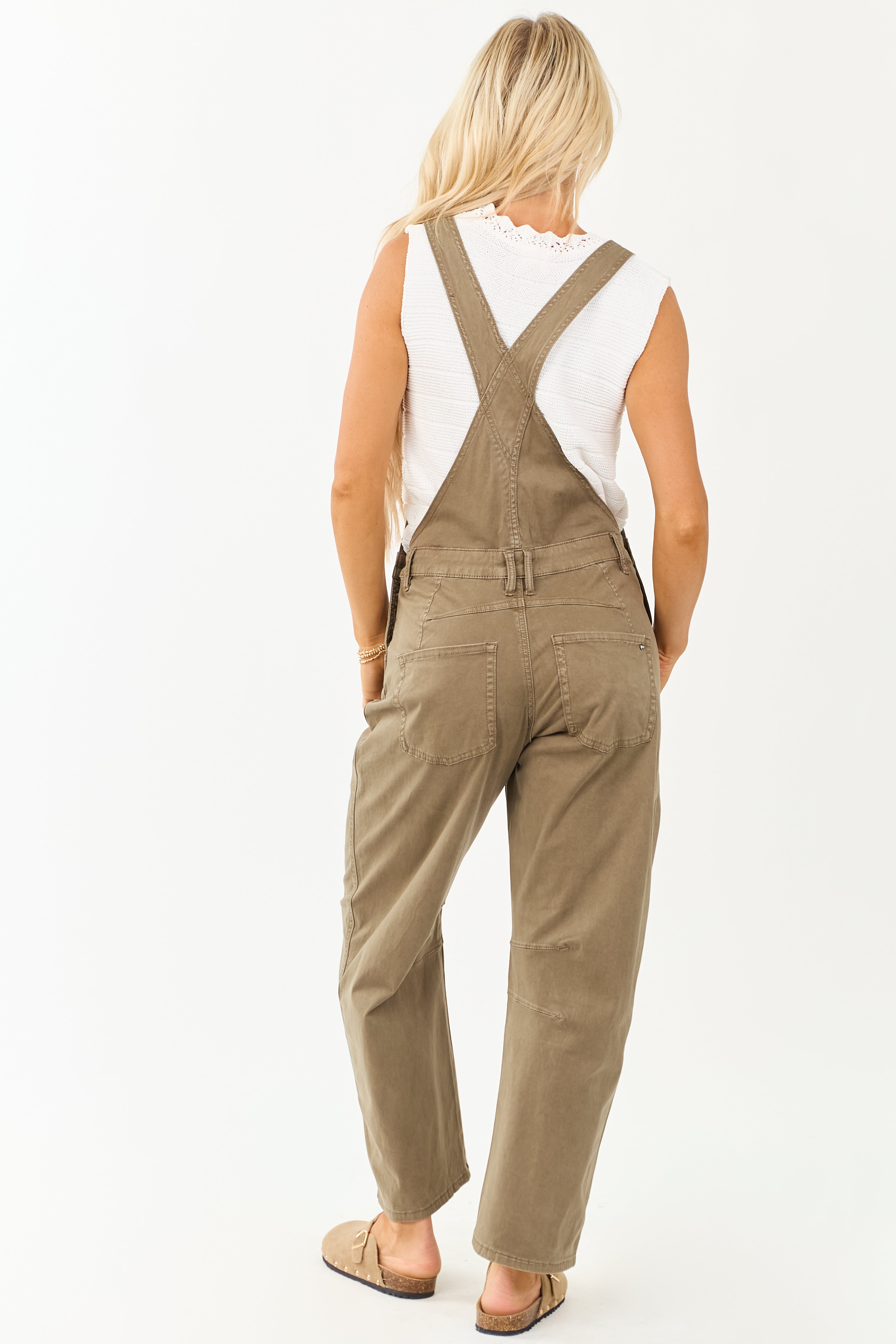 Mica Denim Olive Soft Tapered Wide Leg Overalls | Lime Lush Boutique