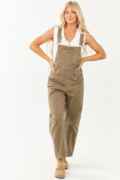 Mica Denim Olive Soft Tapered Wide Leg Overalls