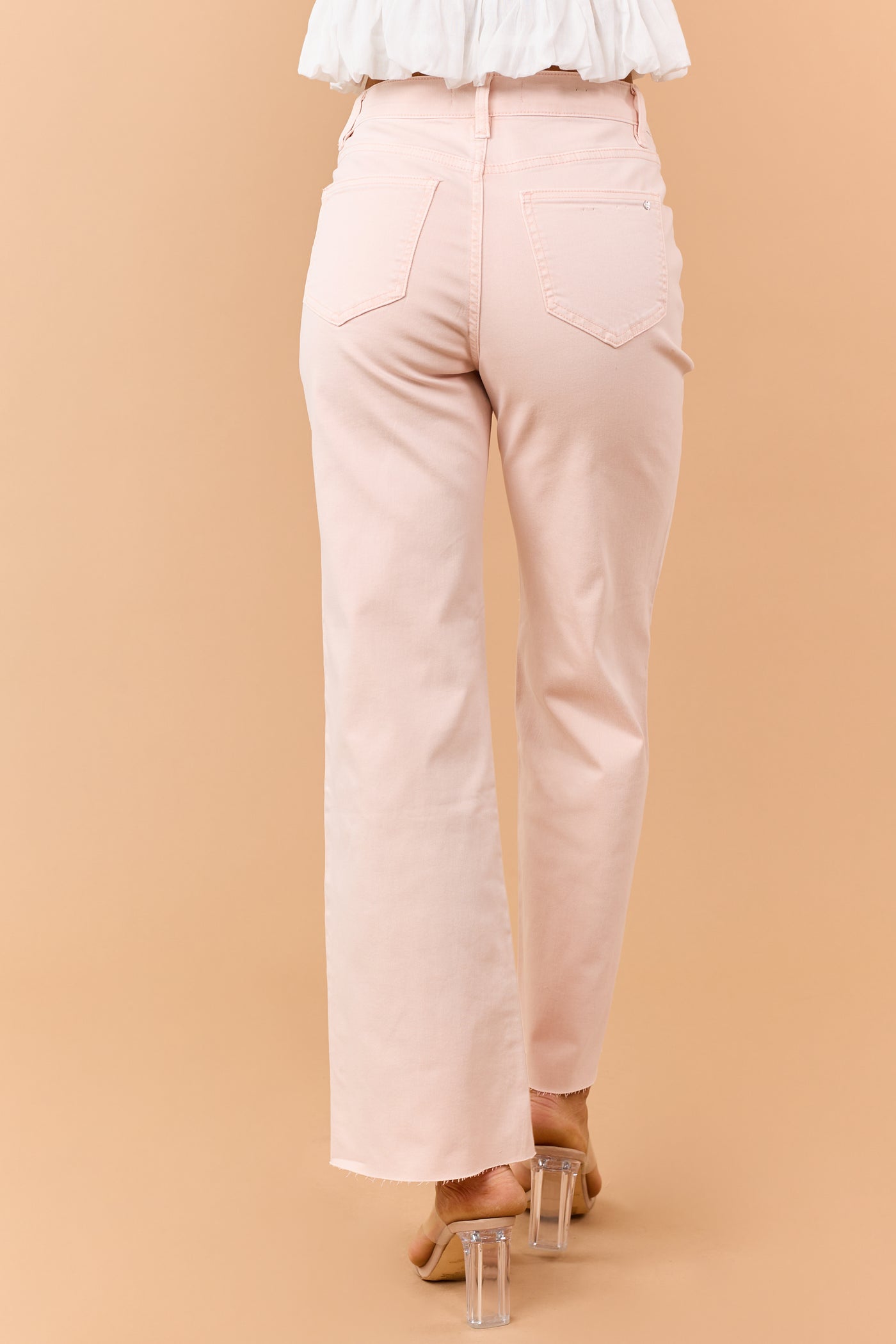 Mica Denim Peach Stretchy Wide Leg Raw Hem Jeans