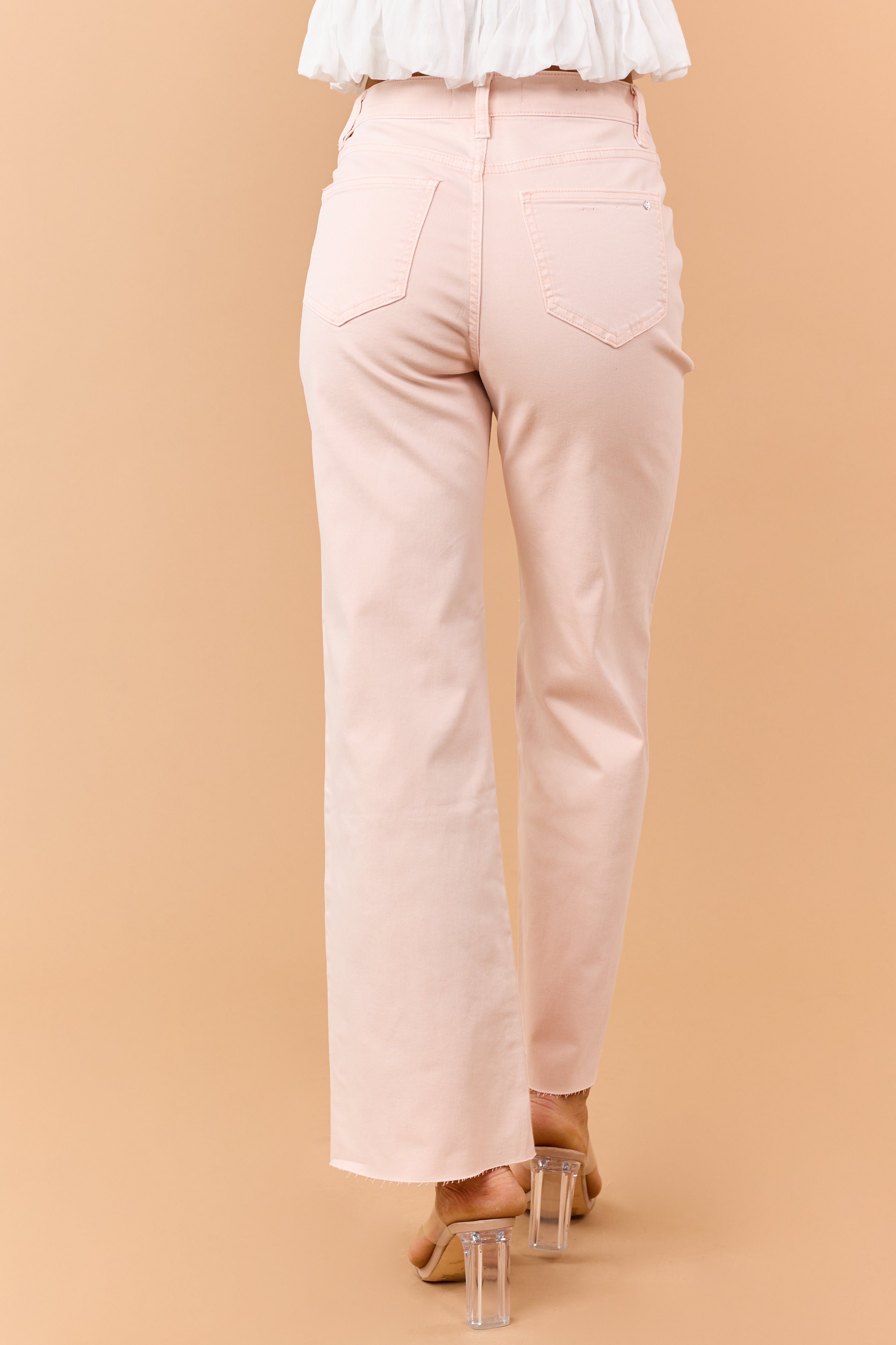Mica Denim Peach Stretchy Wide Leg Raw Hem Jeans