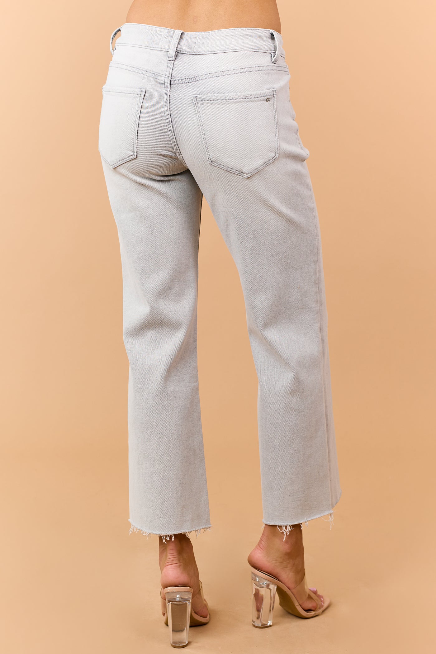 Mica Denim Pewter Grey Stretchy Wide Crop Jeans