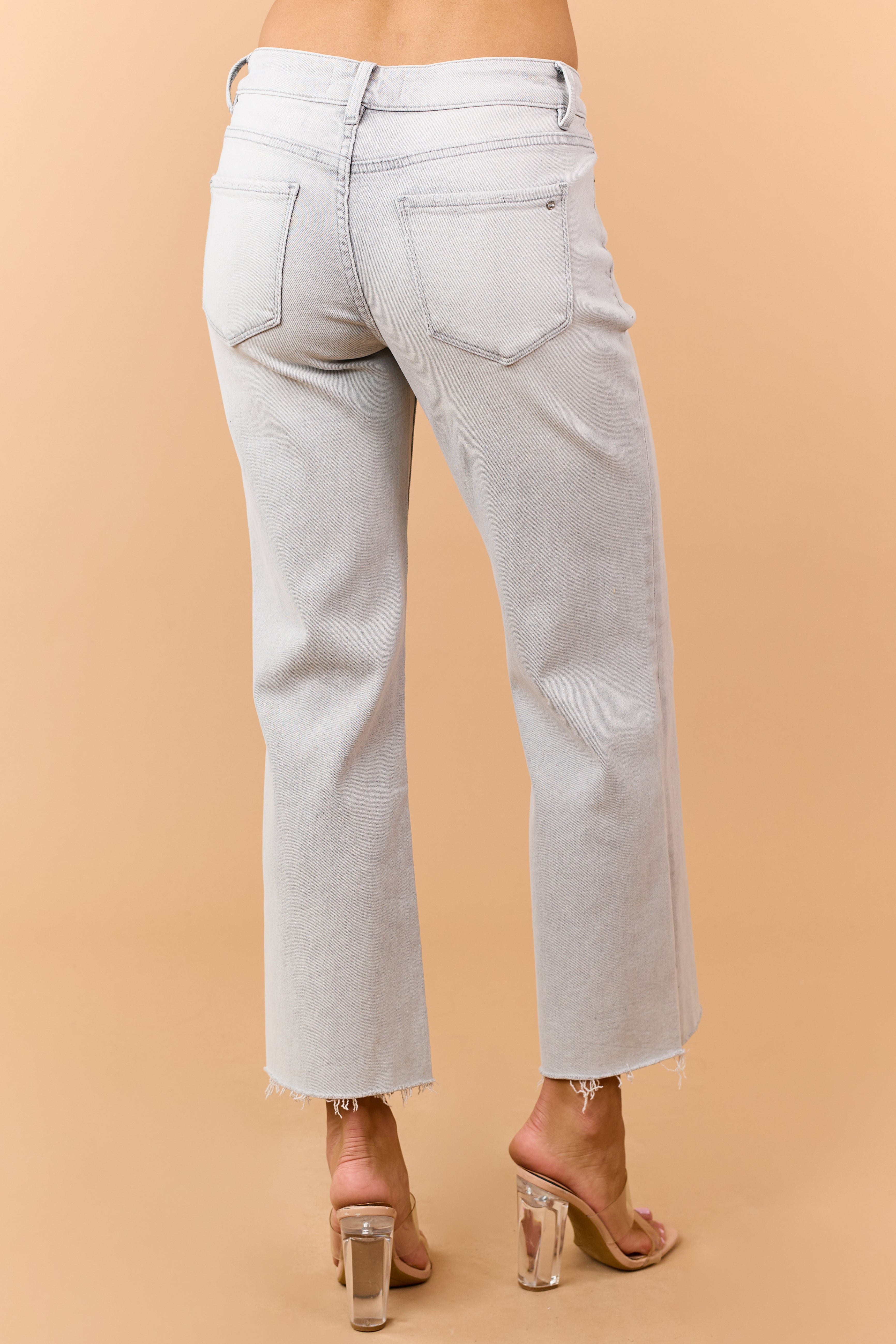 Mica Denim Pewter Grey Stretchy Wide Crop Jeans