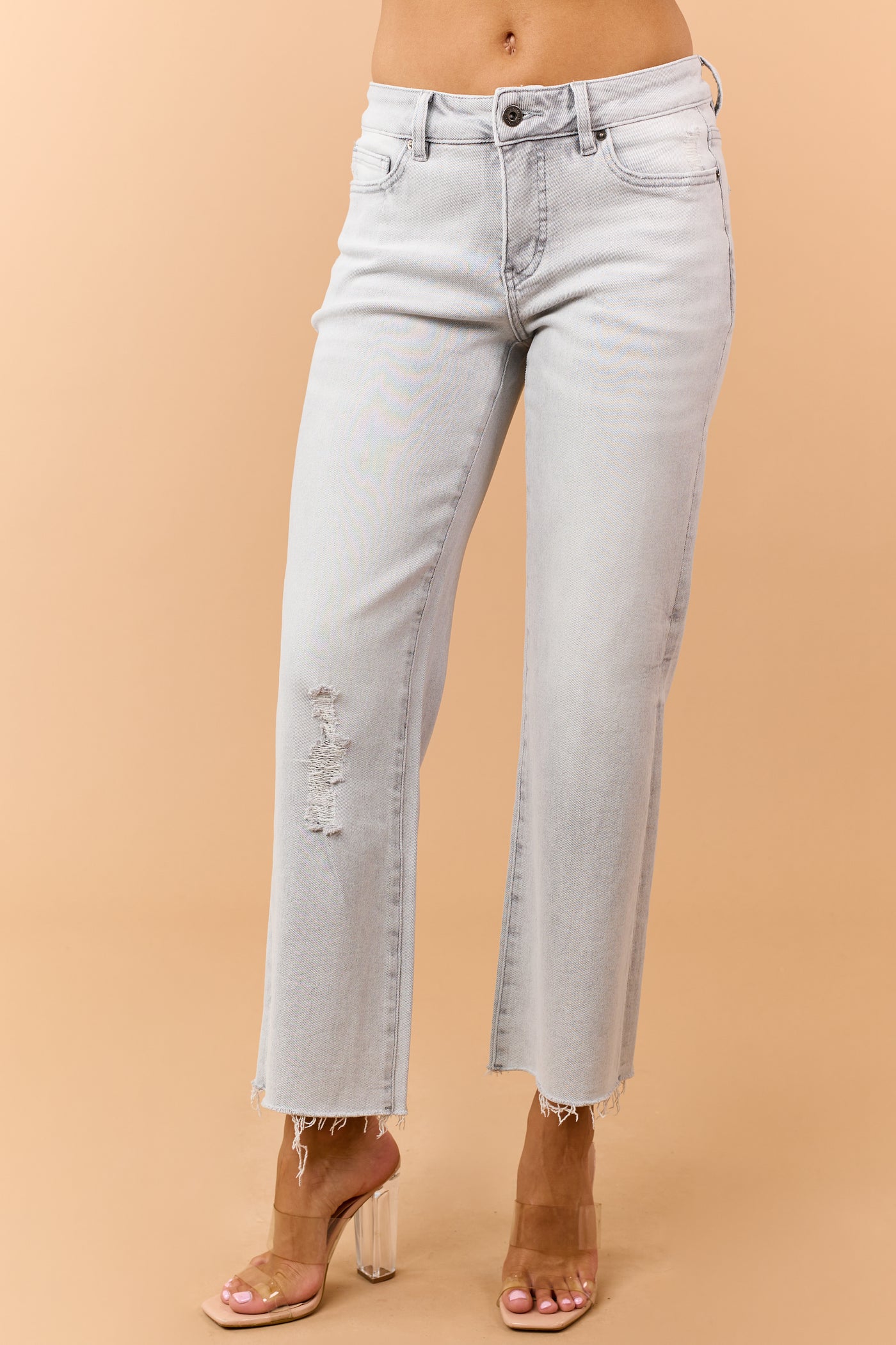 Mica Denim Pewter Grey Stretchy Wide Crop Jeans